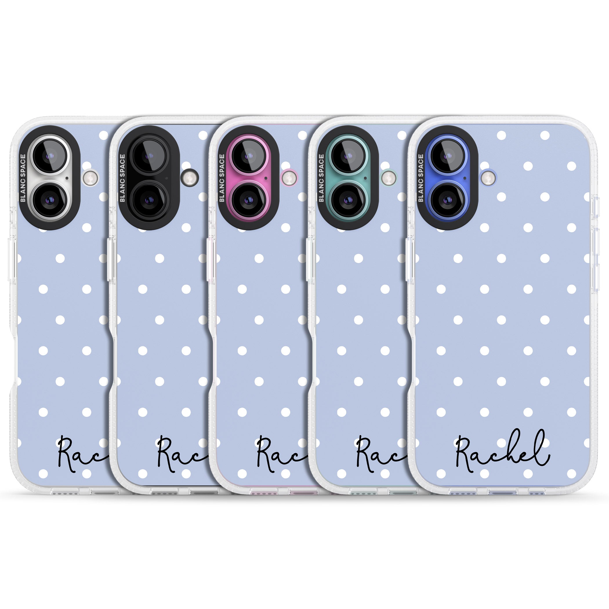 Personalised Simple Light Blue Dots iPhone 16 / 16 Plus Clear Case Impact Air - Blanc Space