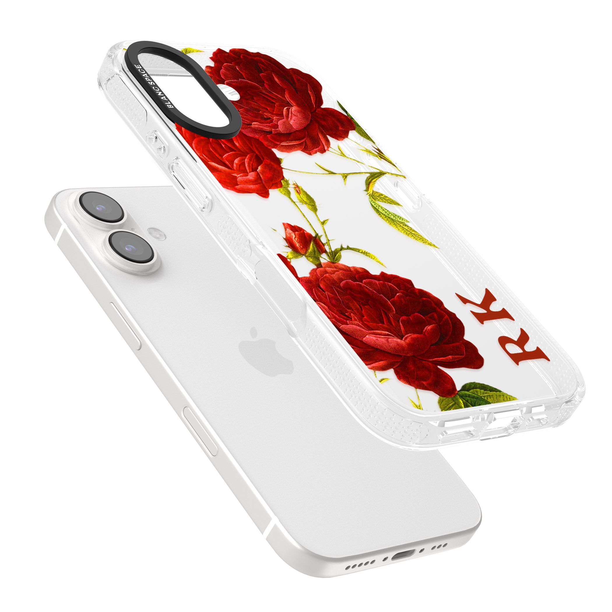 Personalised Clear Vintage Floral Red Roses iPhone 16 / 16 Plus Clear Case Impact Air - Blanc Space