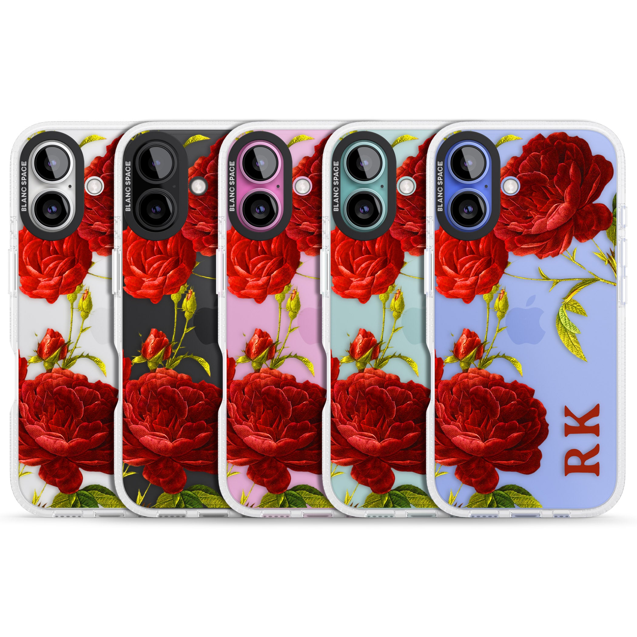 Personalised Clear Vintage Floral Red Roses iPhone 16 / 16 Plus Clear Case Impact Air - Blanc Space