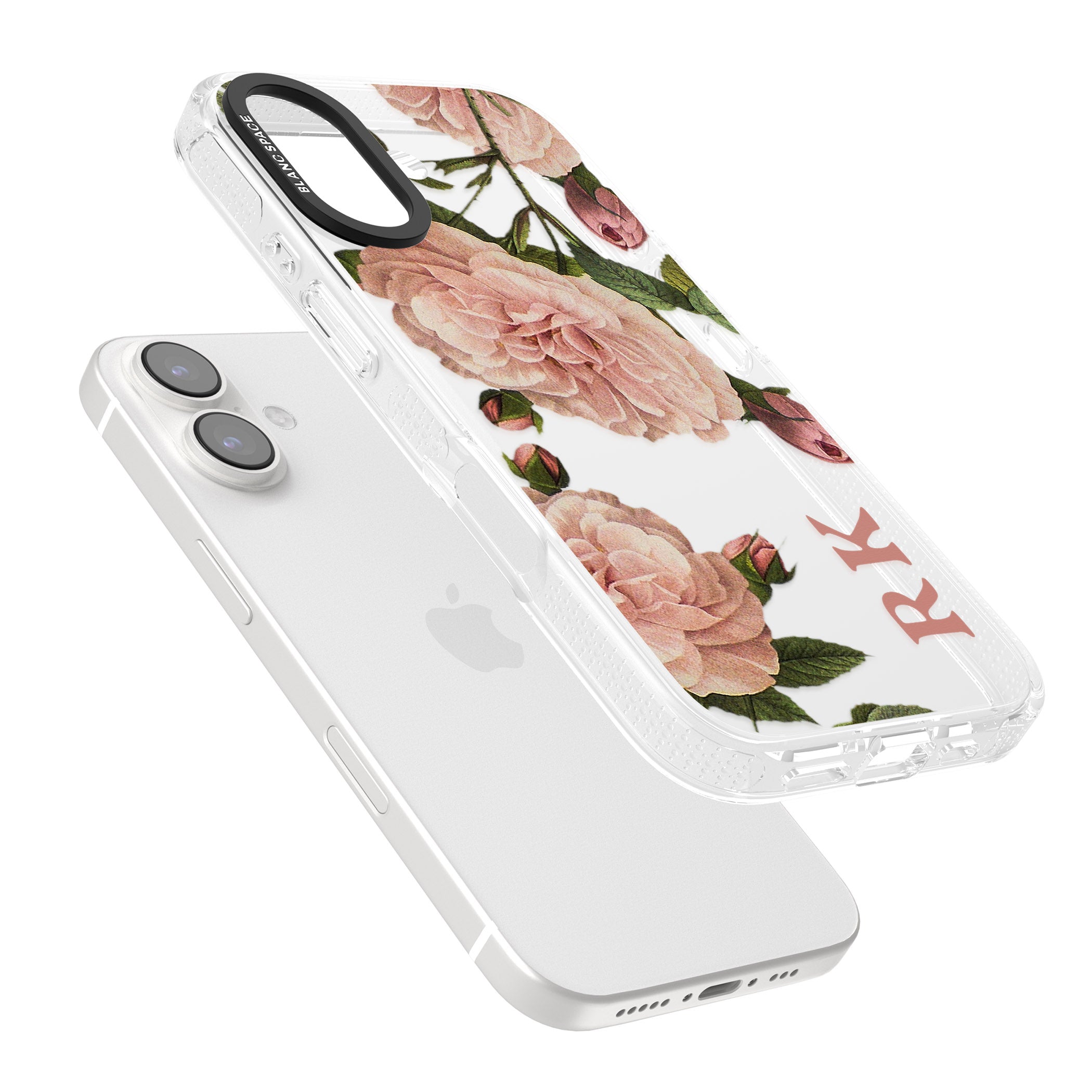 Personalised Clear Vintage Floral Pale Pink Peonies iPhone 16 / 16 Plus Clear Case Impact Air - Blanc Space