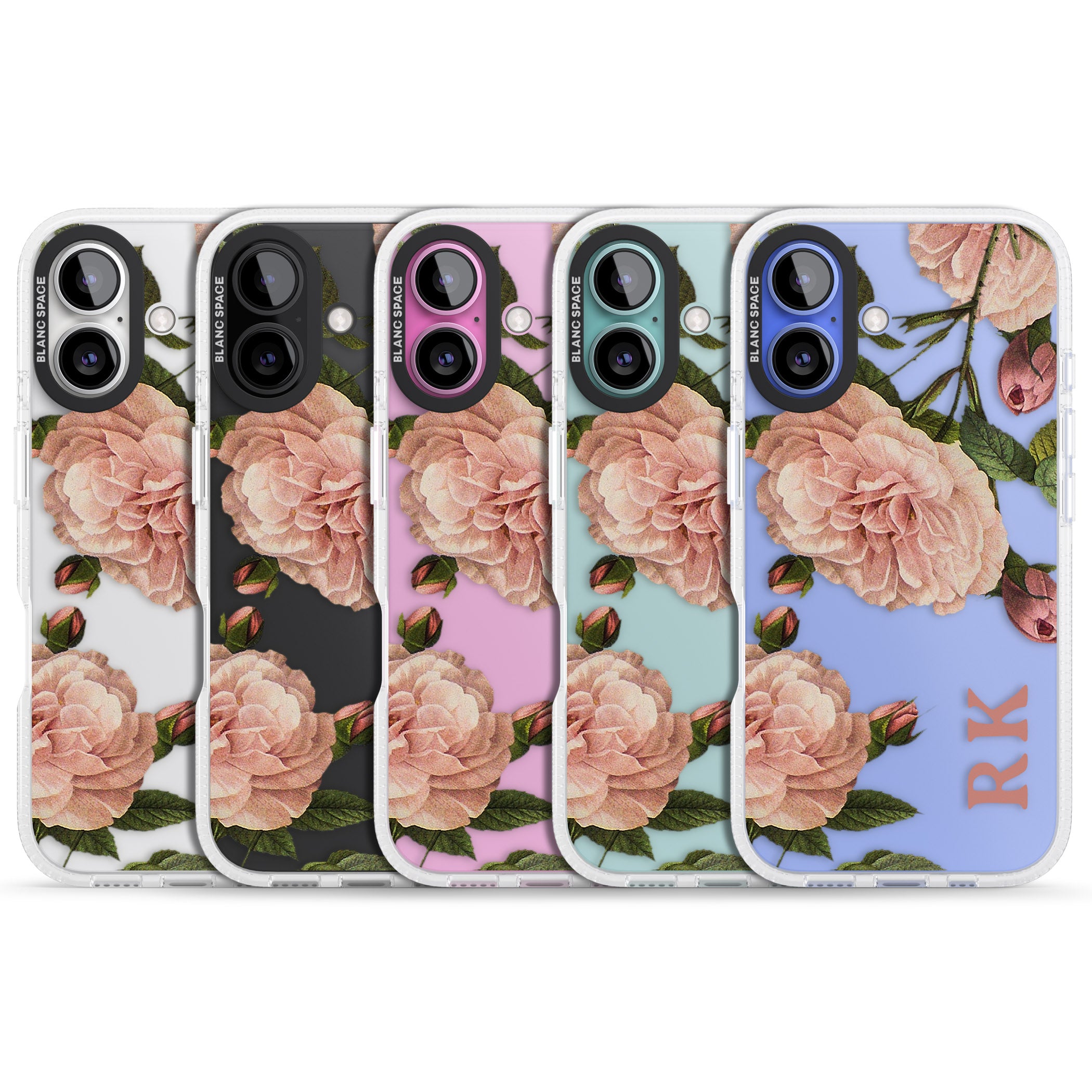 Personalised Clear Vintage Floral Pale Pink Peonies iPhone 16 / 16 Plus Clear Case Impact Air - Blanc Space