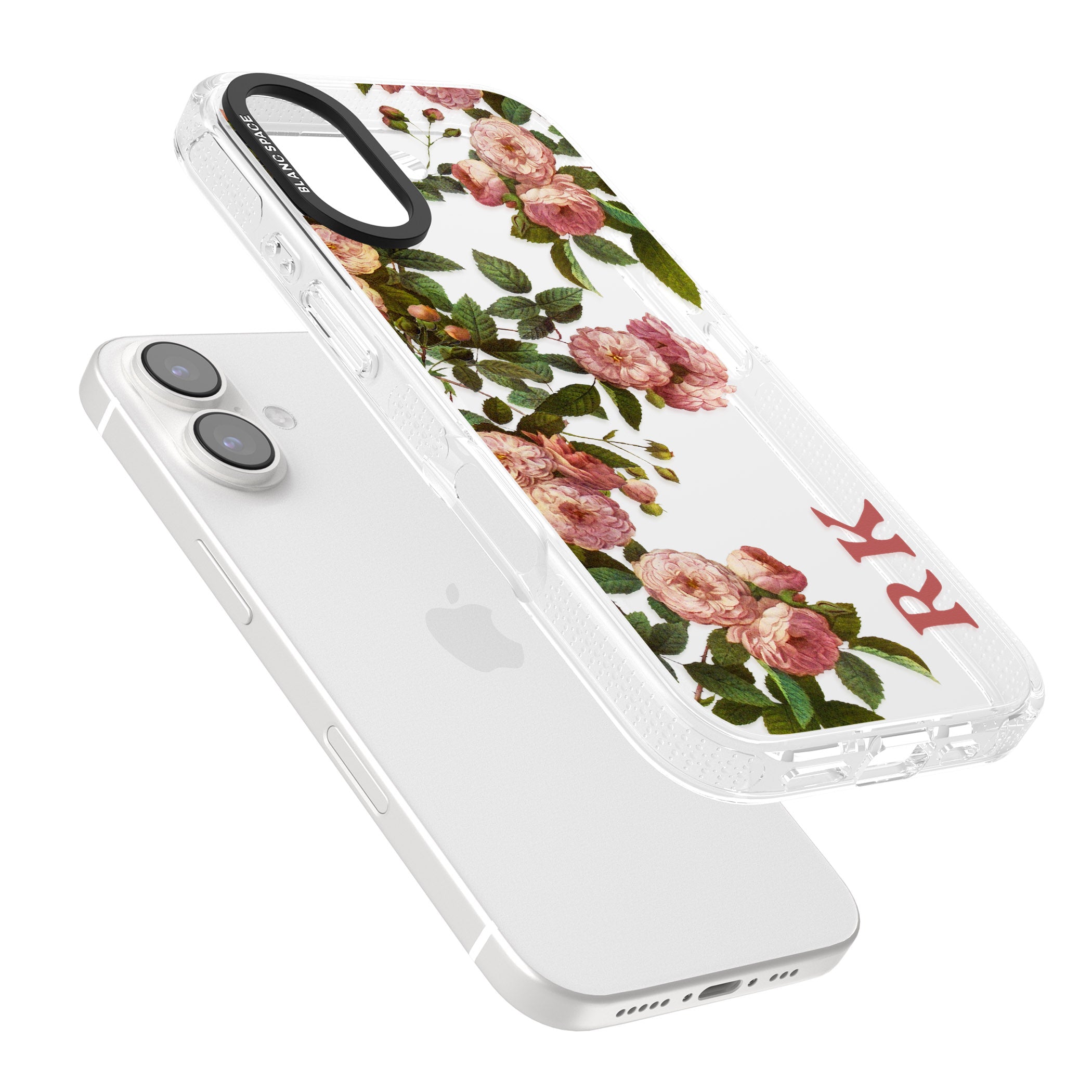 Personalised Clear Vintage Floral Pink Garden Roses iPhone 16 / 16 Plus Clear Case Impact Air - Blanc Space