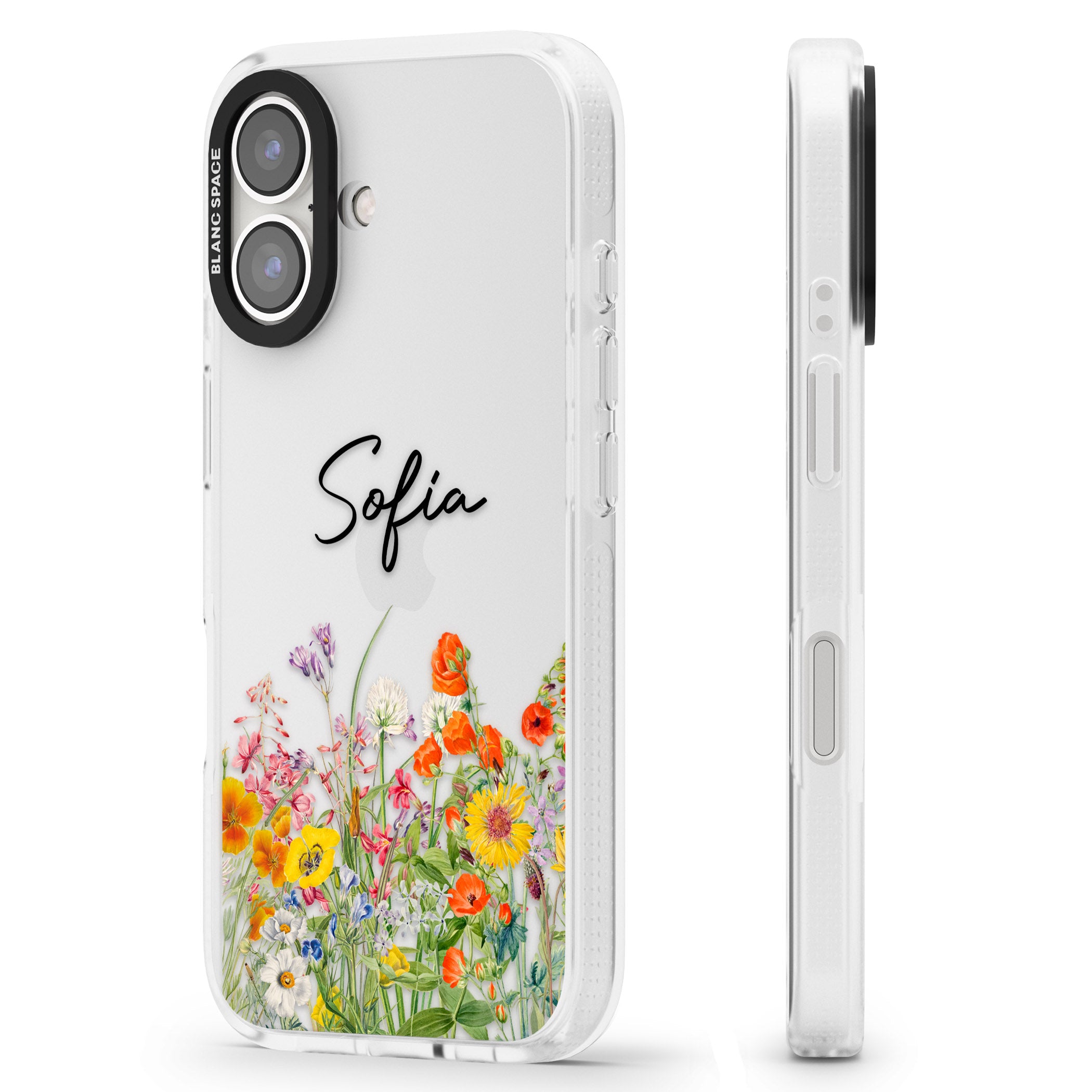 Personalised Summer Wildflowers iPhone 16 / 16 Plus Clear Case Impact Air - Blanc Space