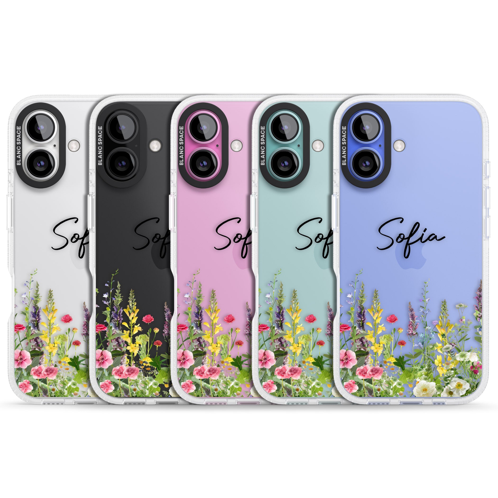 Personalised Garden Wildfowers iPhone 16 / 16 Plus Clear Case Impact Air - Blanc Space