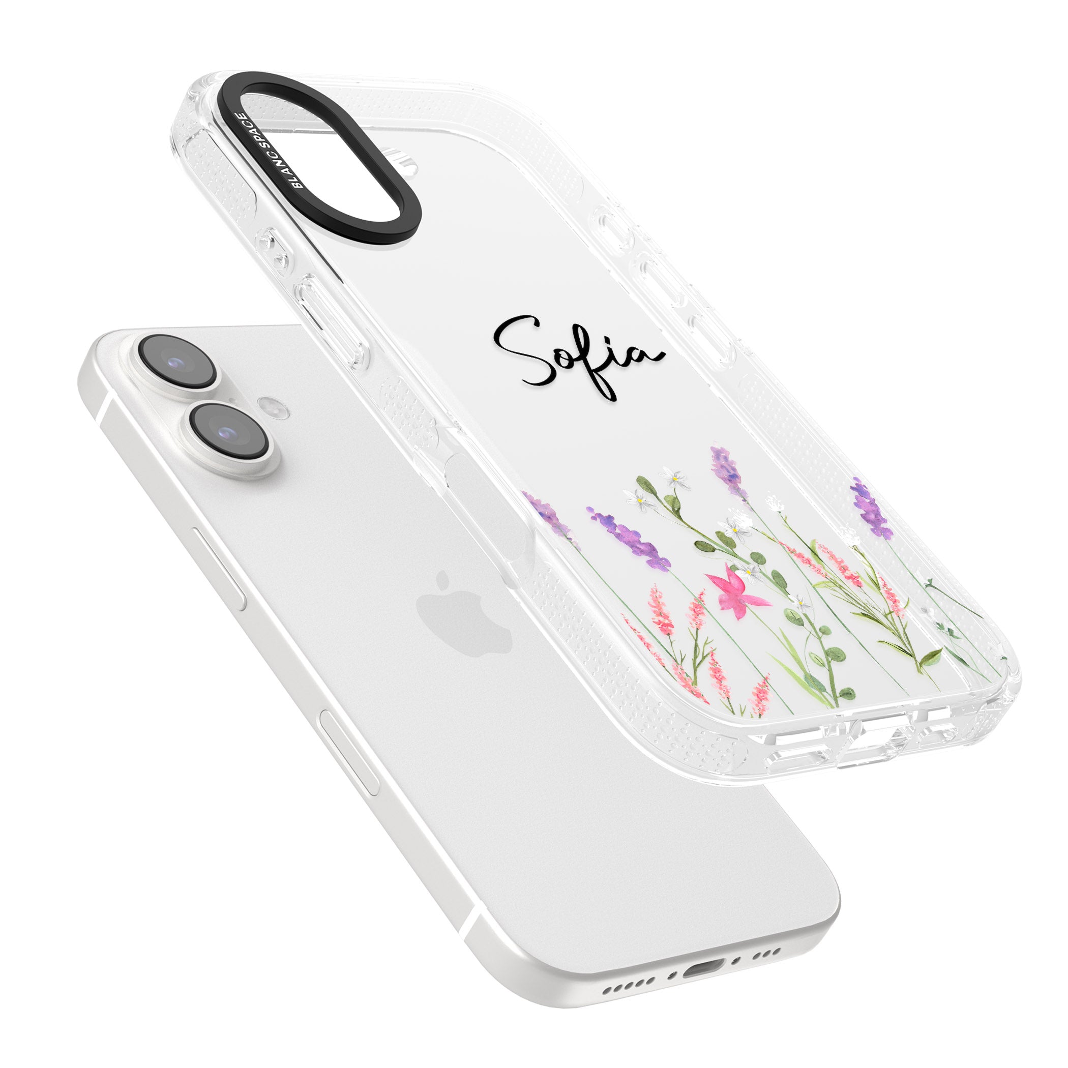 Personalised Lavender Wildflowers iPhone 16 / 16 Plus Clear Case Impact Air - Blanc Space