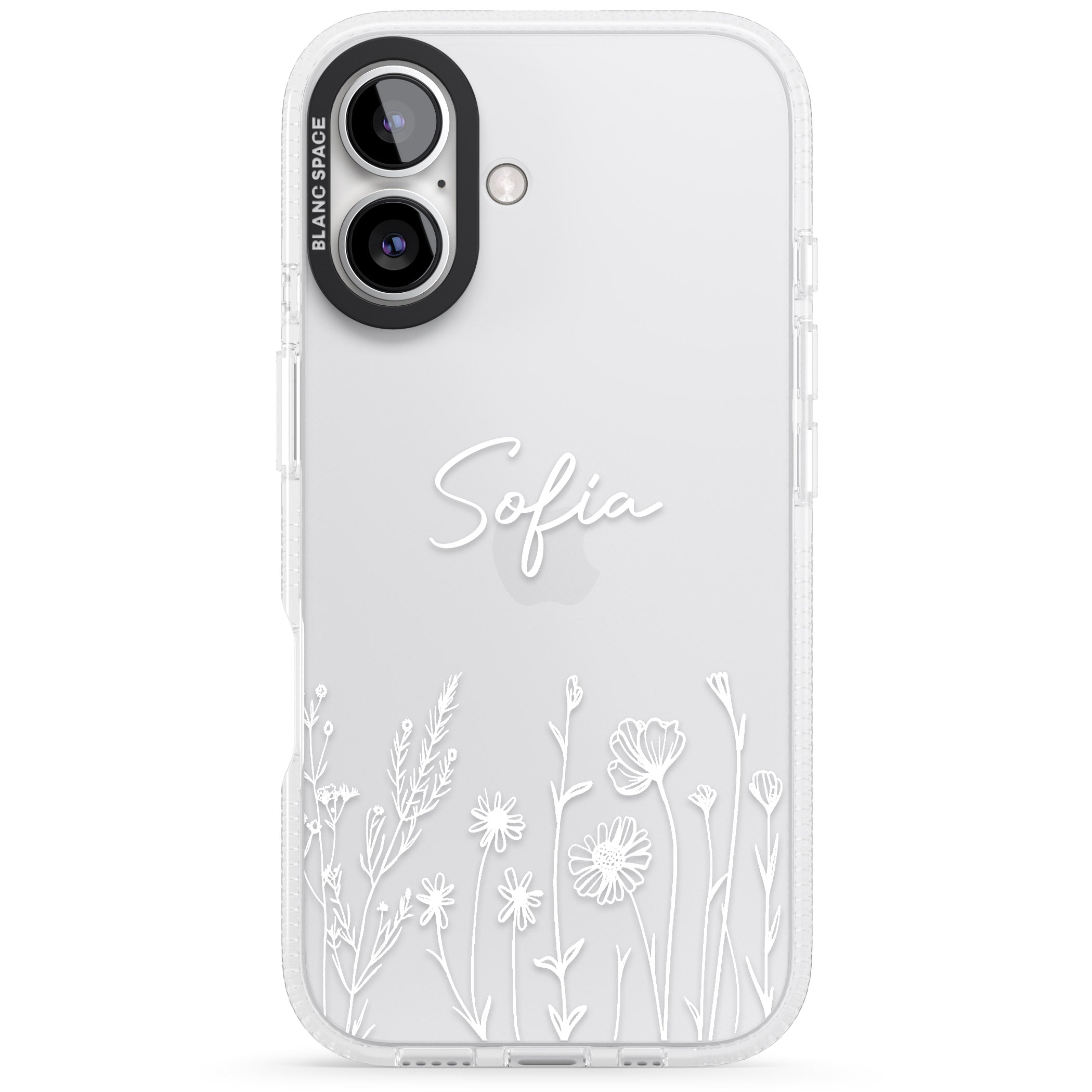 Personalised White Wildflowers iPhone 16 / 16 Plus Clear Case Impact Air - Blanc Space
