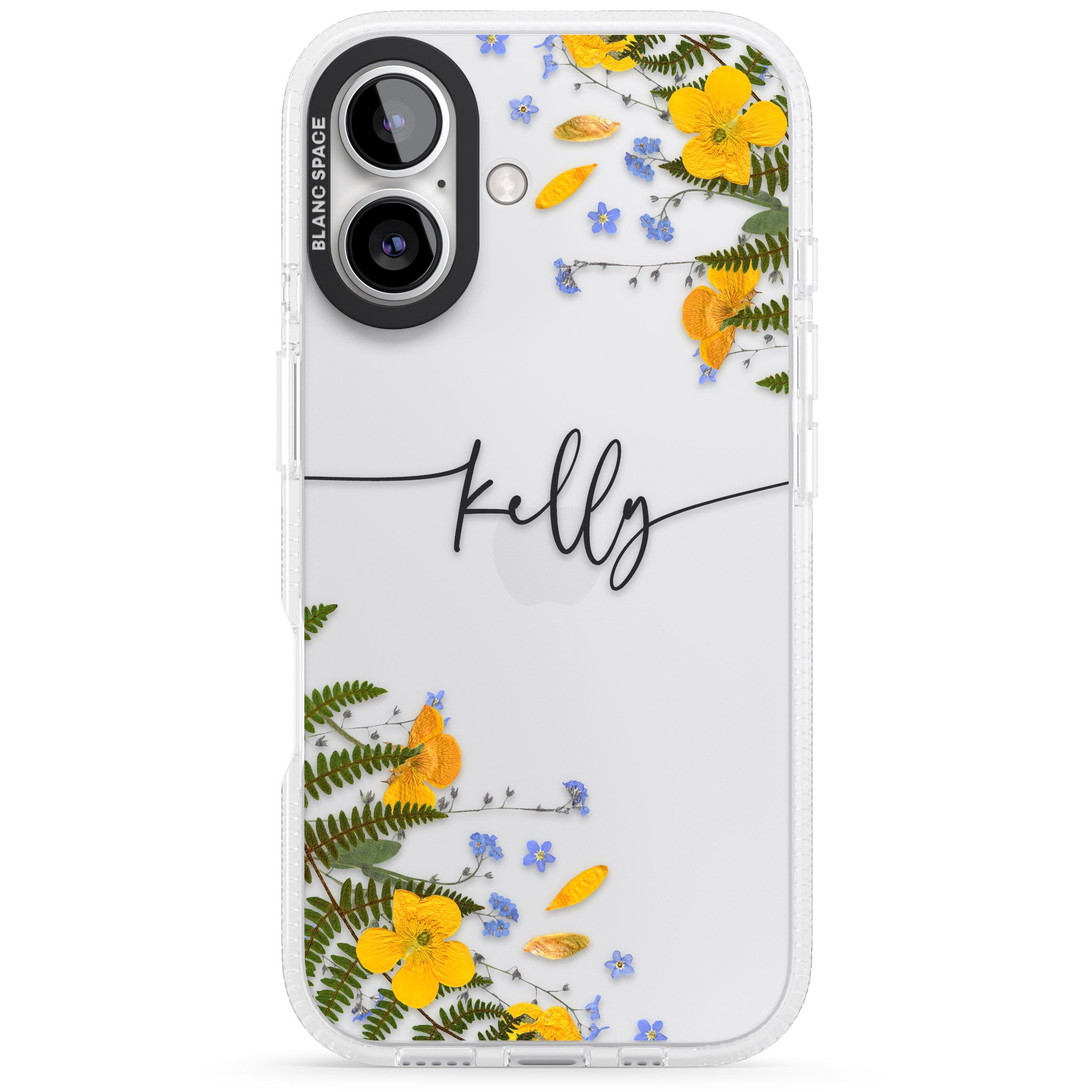Personalised Ferns & Wildflowers iPhone 16 / 16 Plus Clear Case Impact Air - Blanc Space