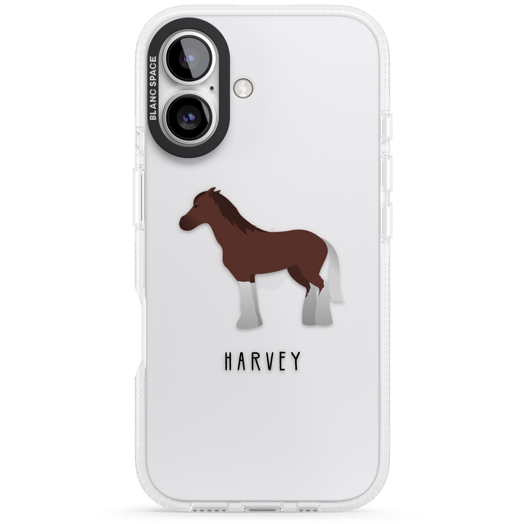 Personalised Brown Horse iPhone 16 / 16 Plus Clear Case Impact Air - Blanc Space