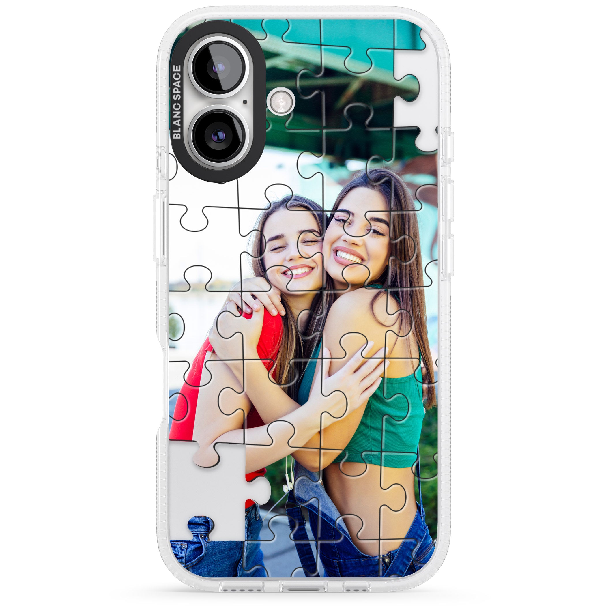 Personalised Jigsaw Puzzle Photo iPhone 16 / 16 Plus Clear Case Impact Air - Blanc Space