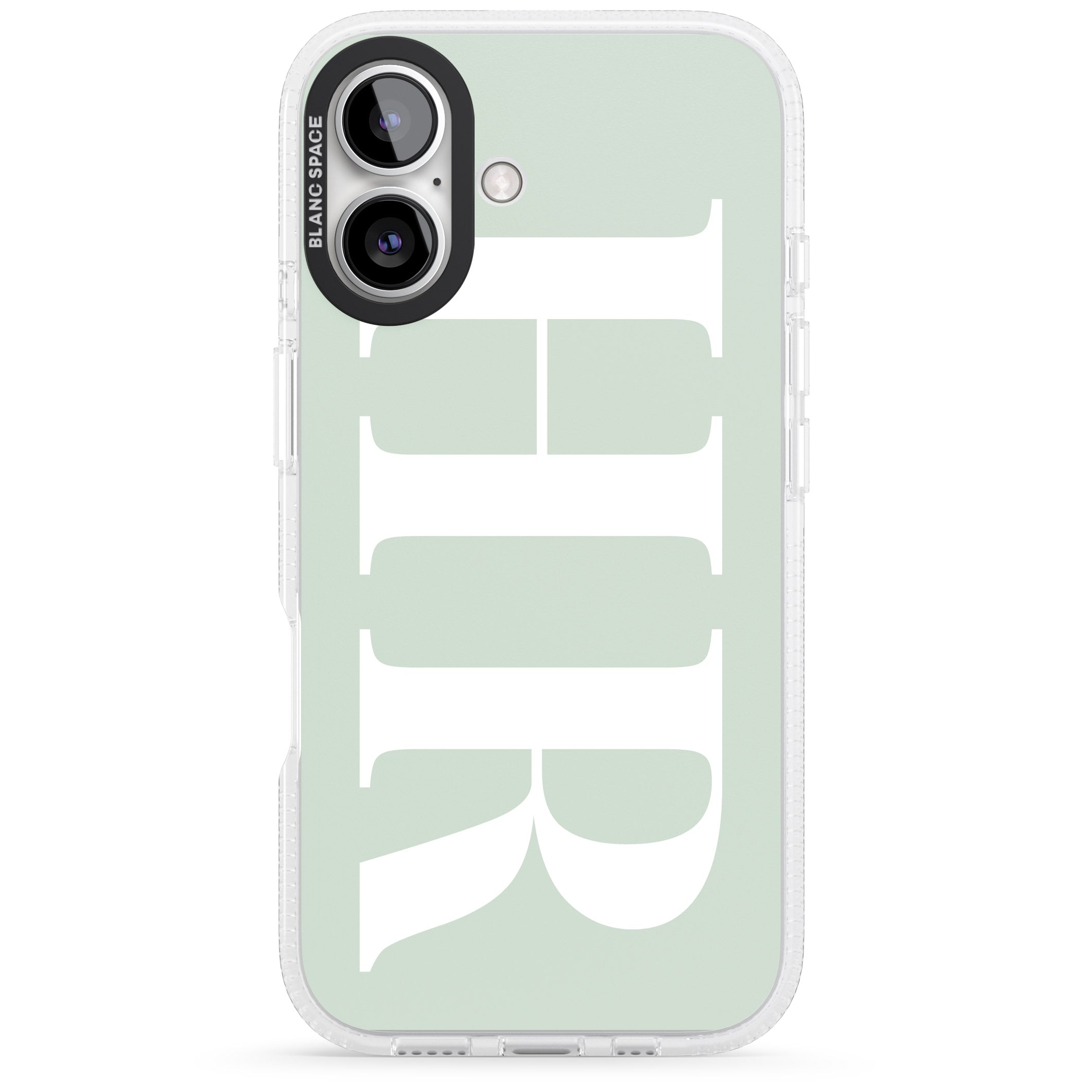 Personalised White & Seafoam Green Personalised iPhone 16 / 16 Plus Clear Case Impact Air - Blanc Space
