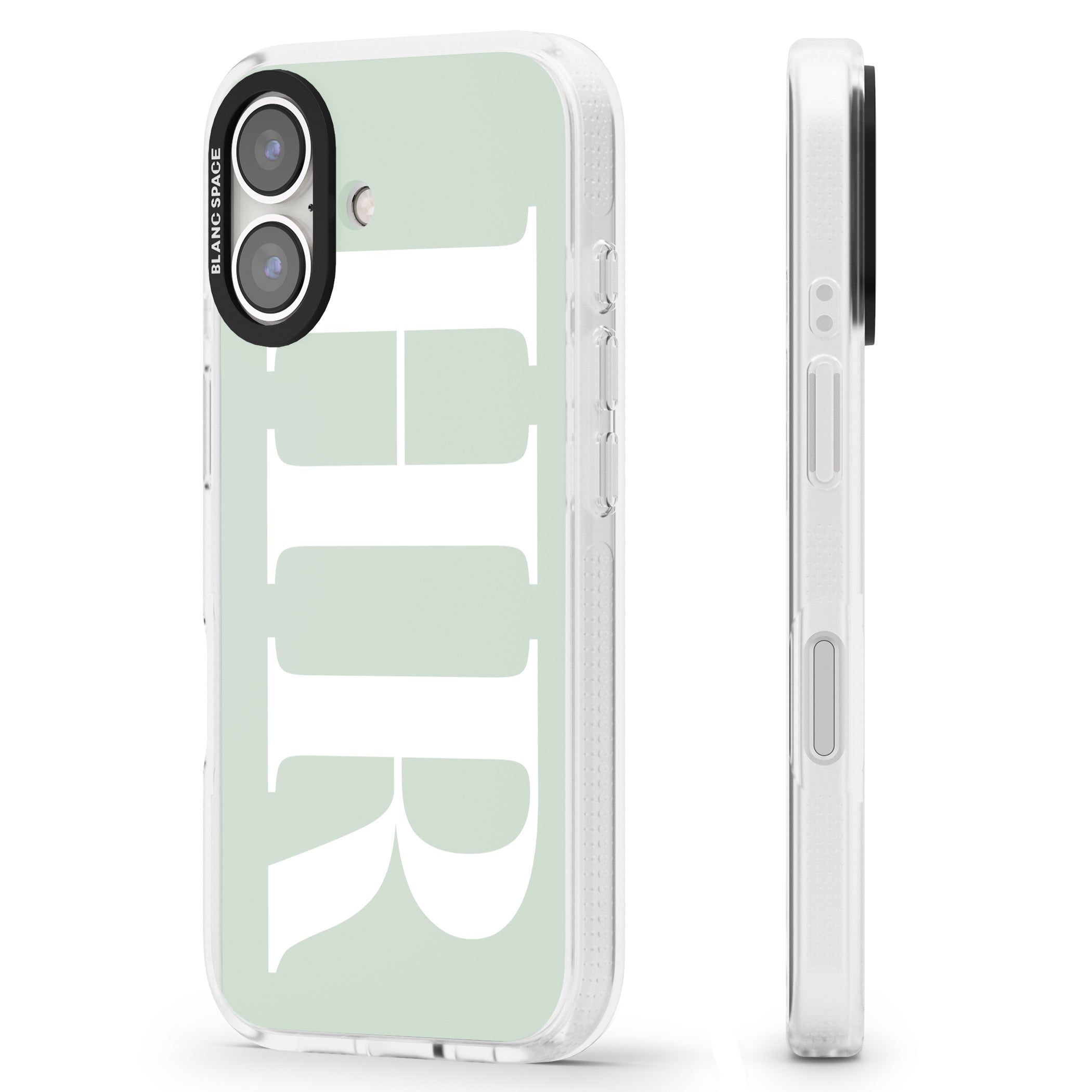 Personalised White & Seafoam Green Personalised iPhone 16 / 16 Plus Clear Case Impact Air - Blanc Space