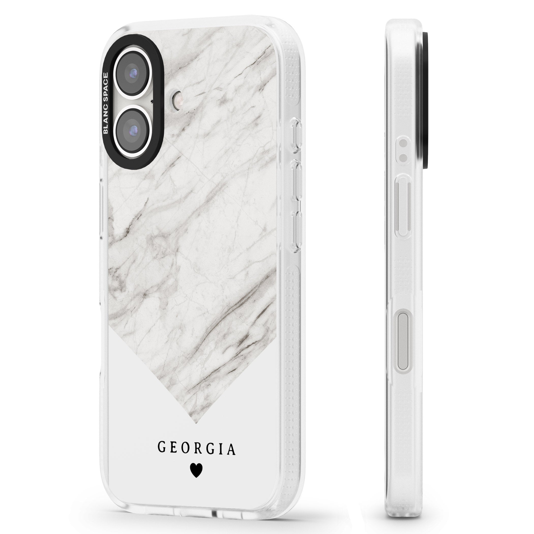 Personalised White Marble iPhone 16 / 16 Plus Clear Case Impact Air - Blanc Space
