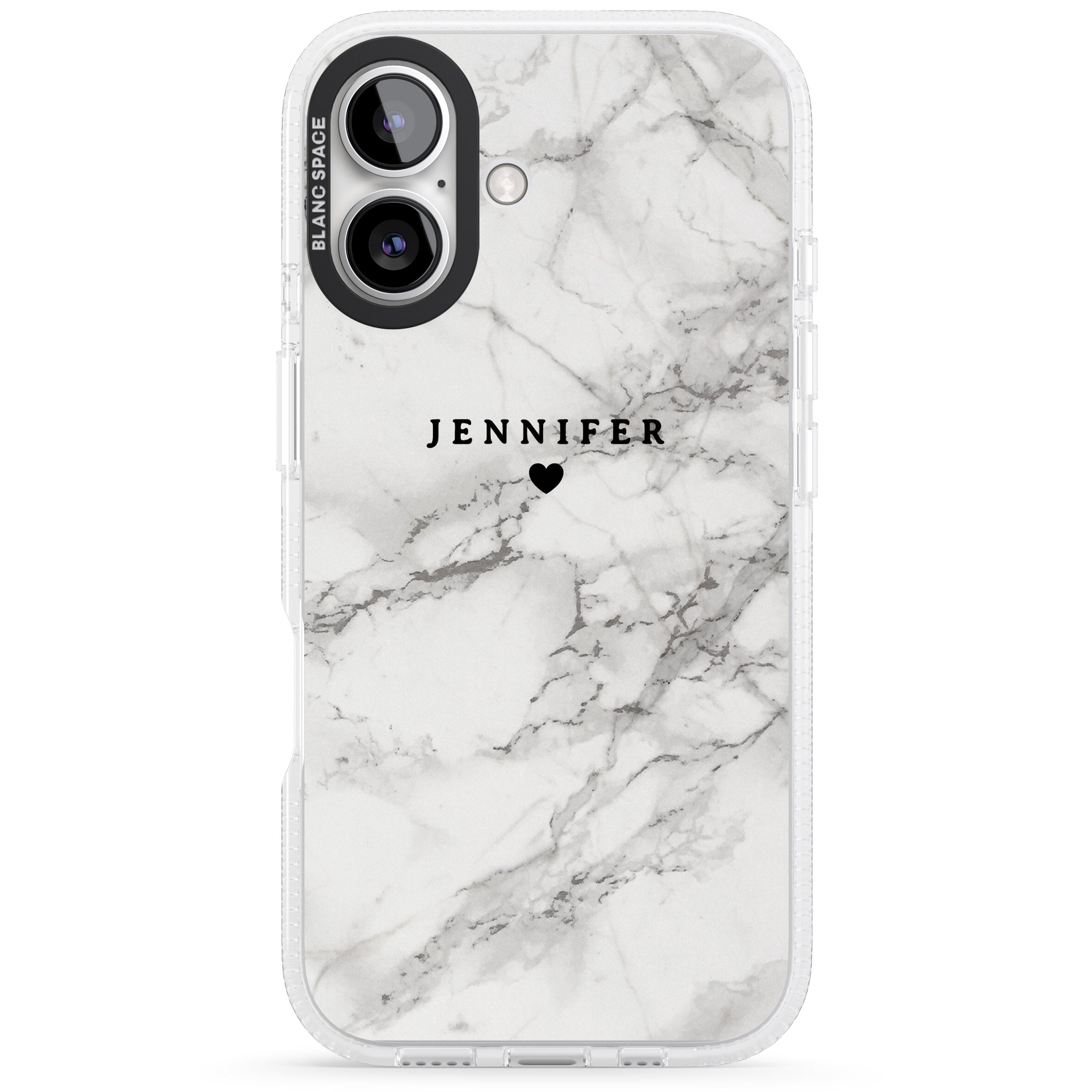 Personalised Classic Grey Marble iPhone 16 / 16 Plus Clear Case Impact Air - Blanc Space
