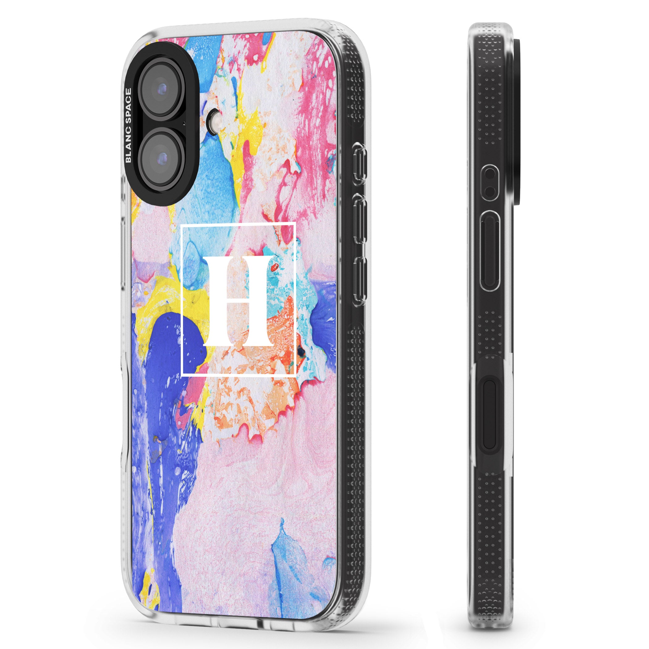 Personalised Mixed Pastels Marbled Paper iPhone 16 / 16 Plus Clear Case Impact Air - Blanc Space