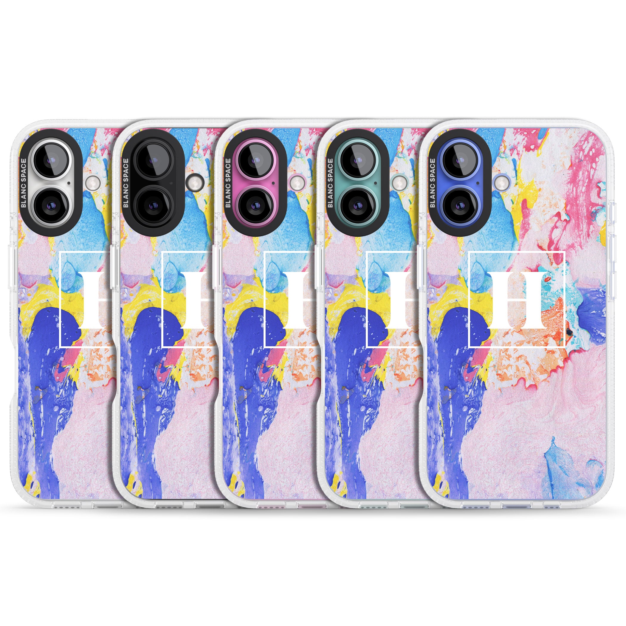 Personalised Mixed Pastels Marbled Paper iPhone 16 / 16 Plus Clear Case Impact Air - Blanc Space