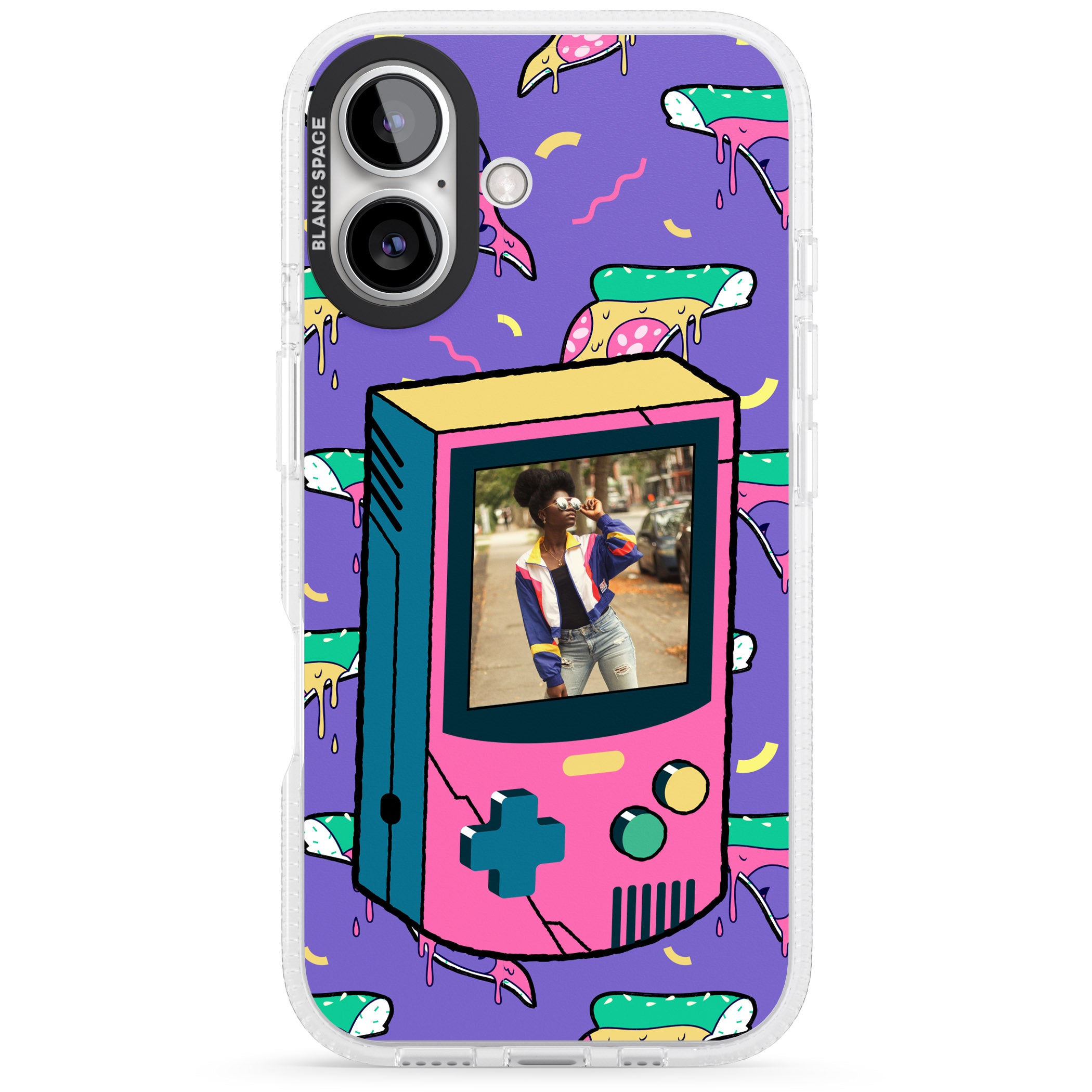 Personalised Retro Game Photo Case iPhone 16 / 16 Plus Clear Case Impact Air - Blanc Space