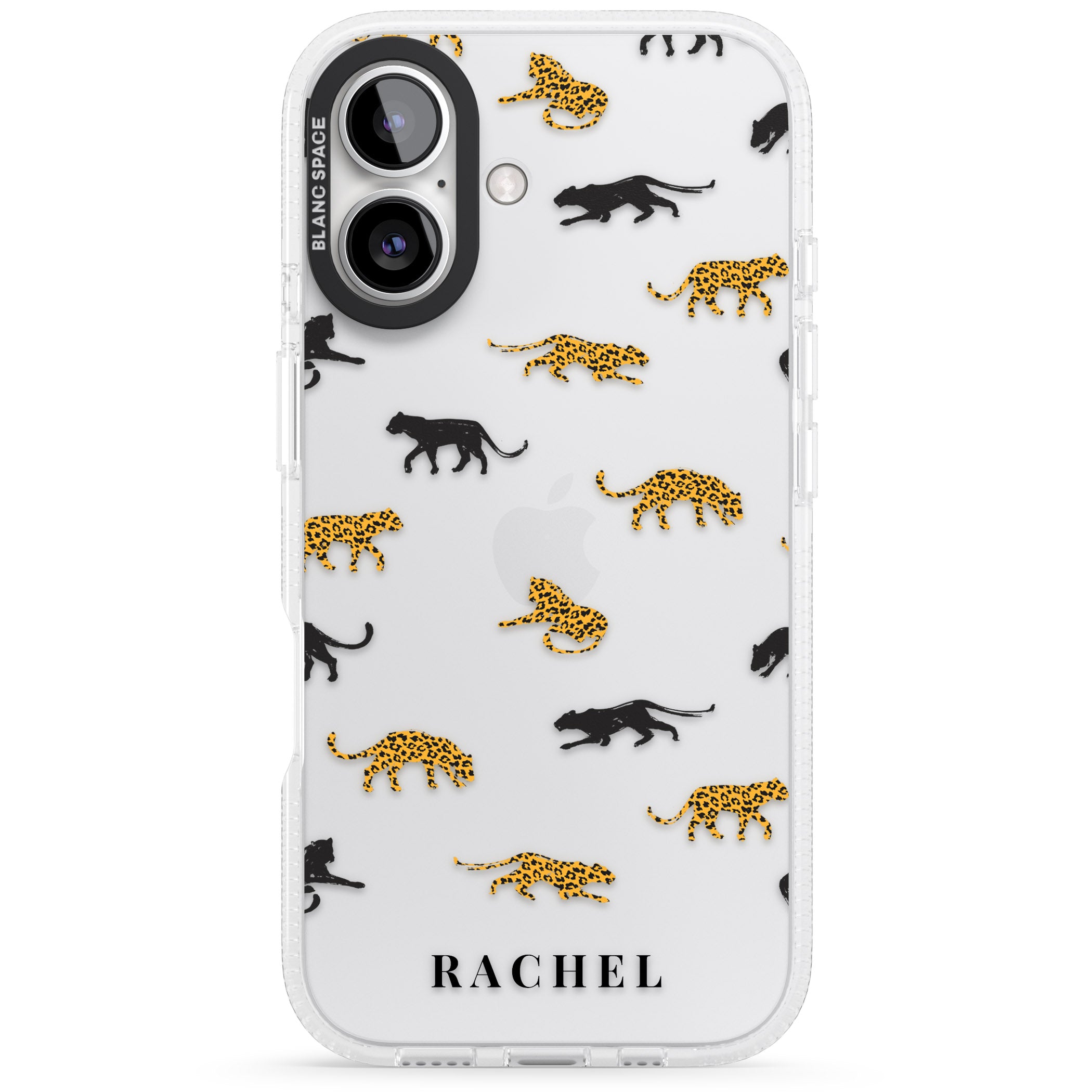 Personalised Jaguar Pattern on Transparent iPhone 16 / 16 Plus Clear Case Impact Air - Blanc Space