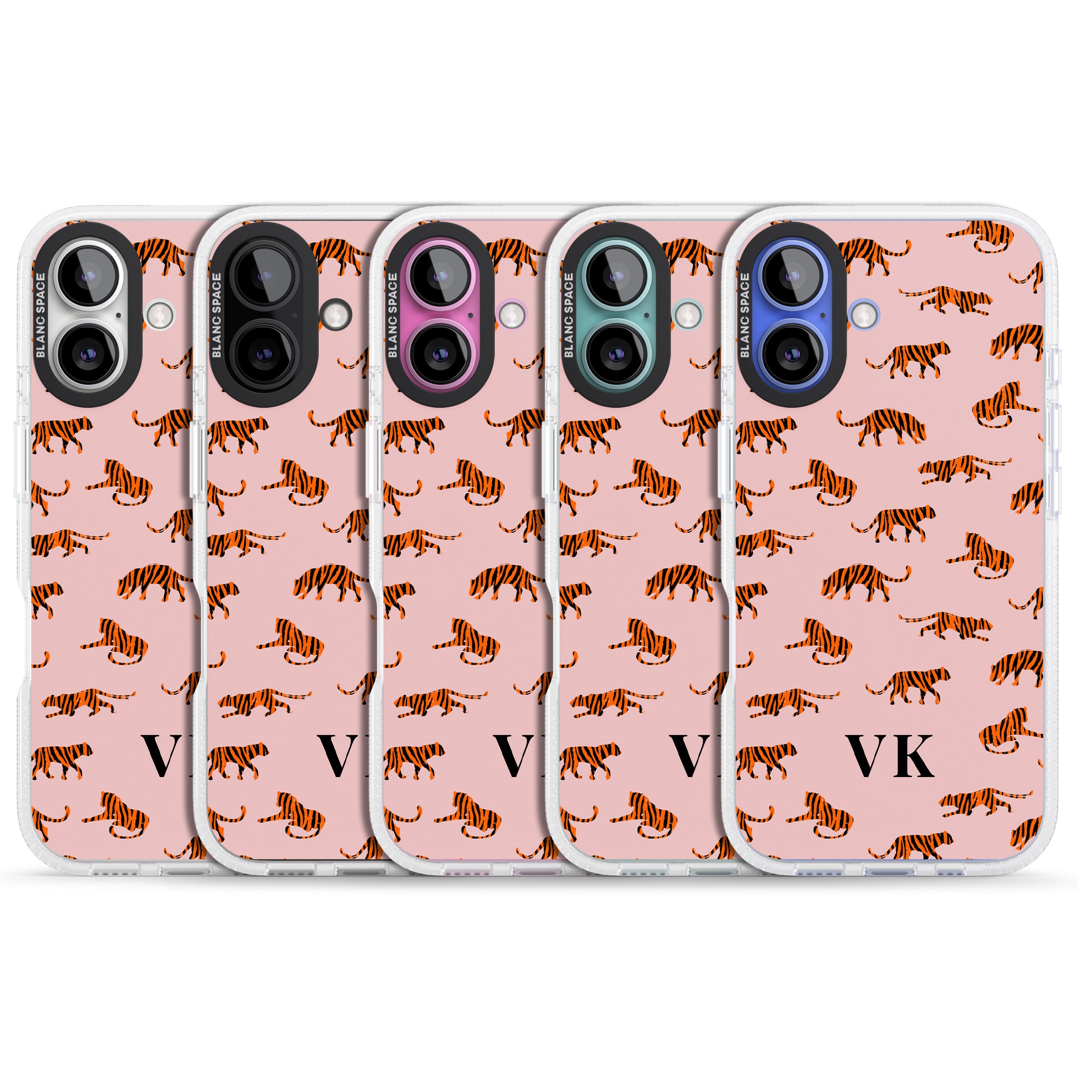 Personalised Safari Tiger Pattern on Pink iPhone 16 / 16 Plus Clear Case Impact Air - Blanc Space