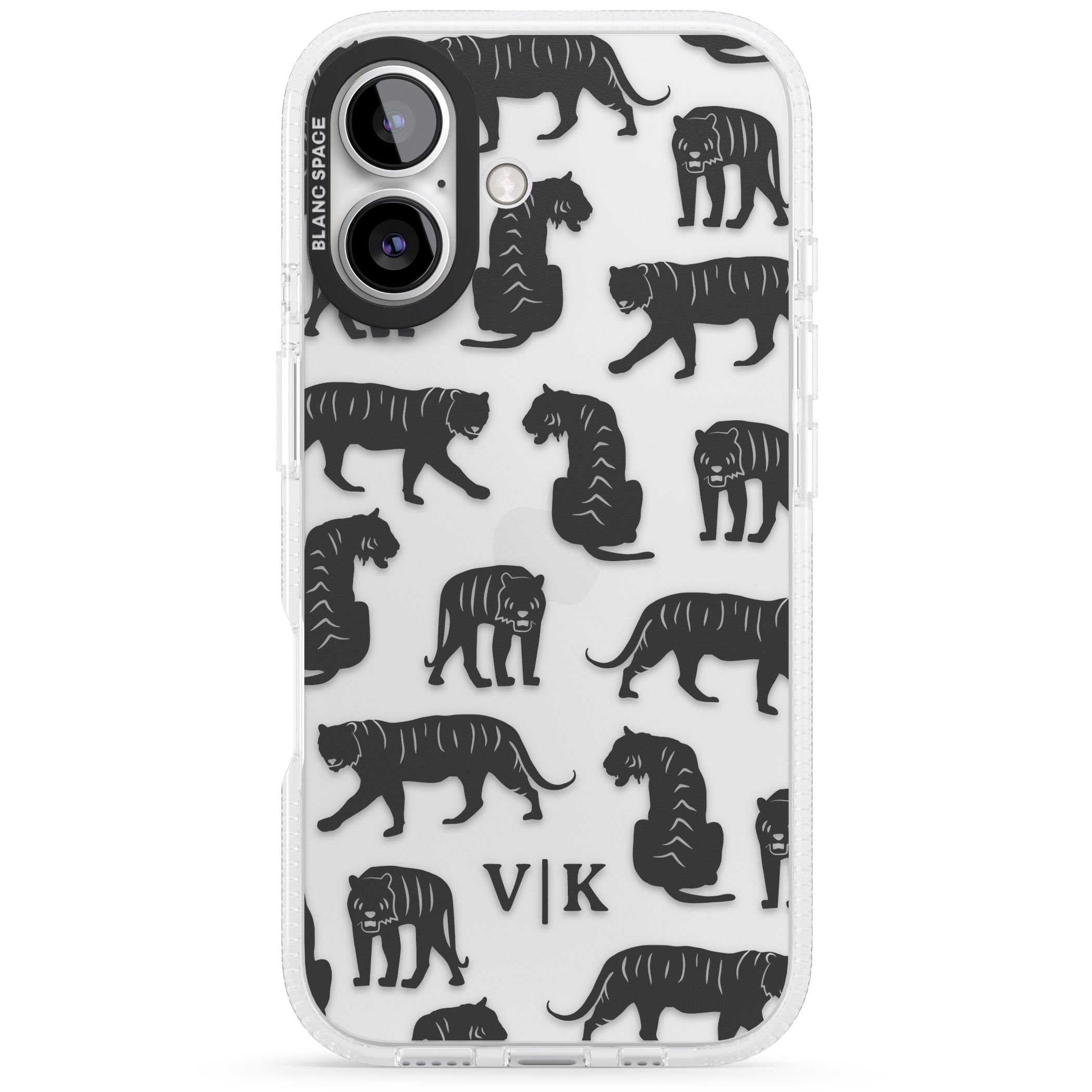 Personalised Tiger Silhouettes iPhone 16 / 16 Plus Clear Case Impact Air - Blanc Space