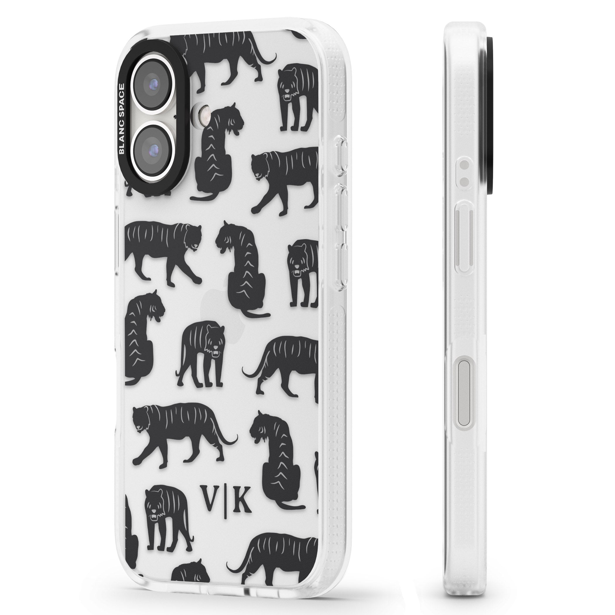 Personalised Tiger Silhouettes iPhone 16 / 16 Plus Clear Case Impact Air - Blanc Space