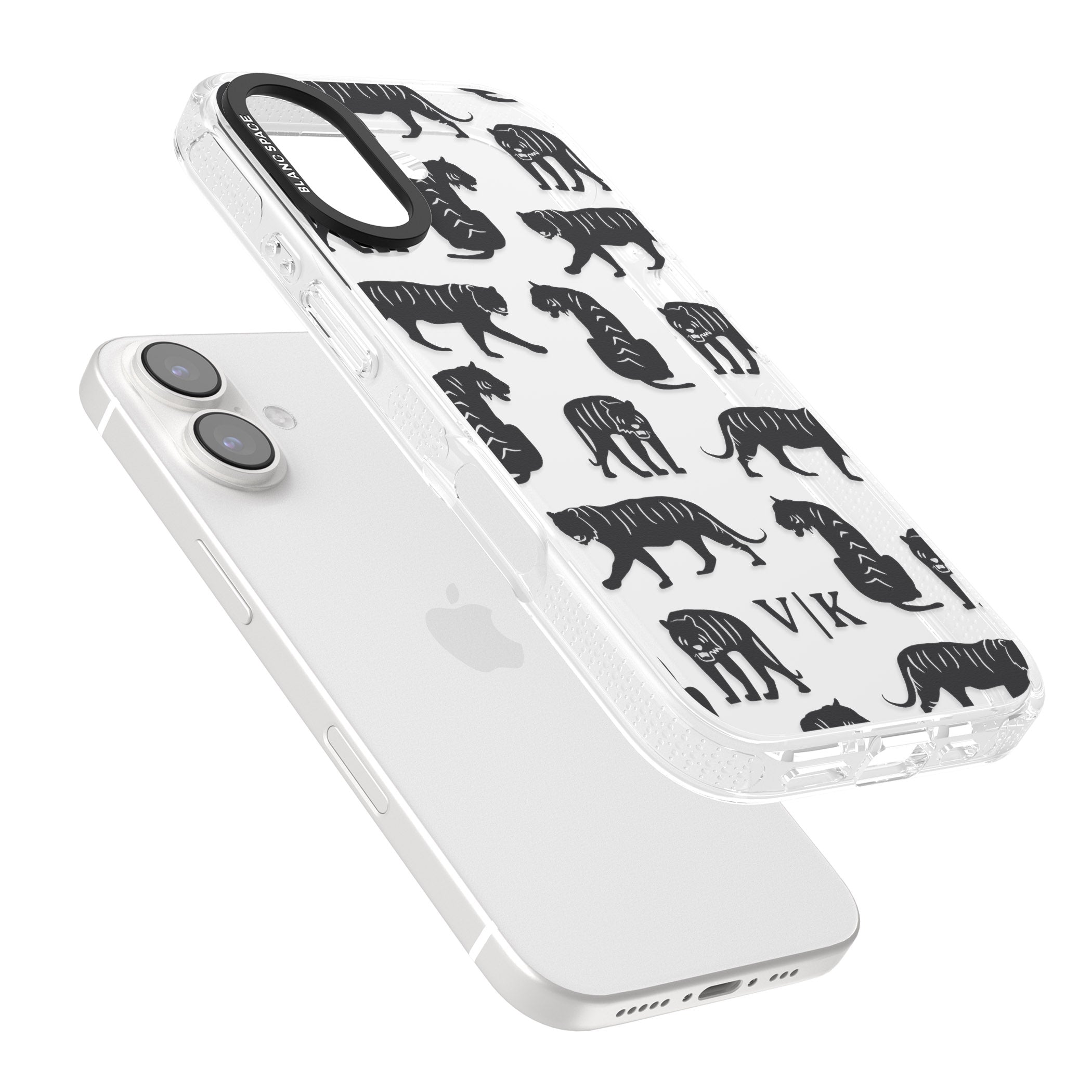 Personalised Tiger Silhouettes iPhone 16 / 16 Plus Clear Case Impact Air - Blanc Space