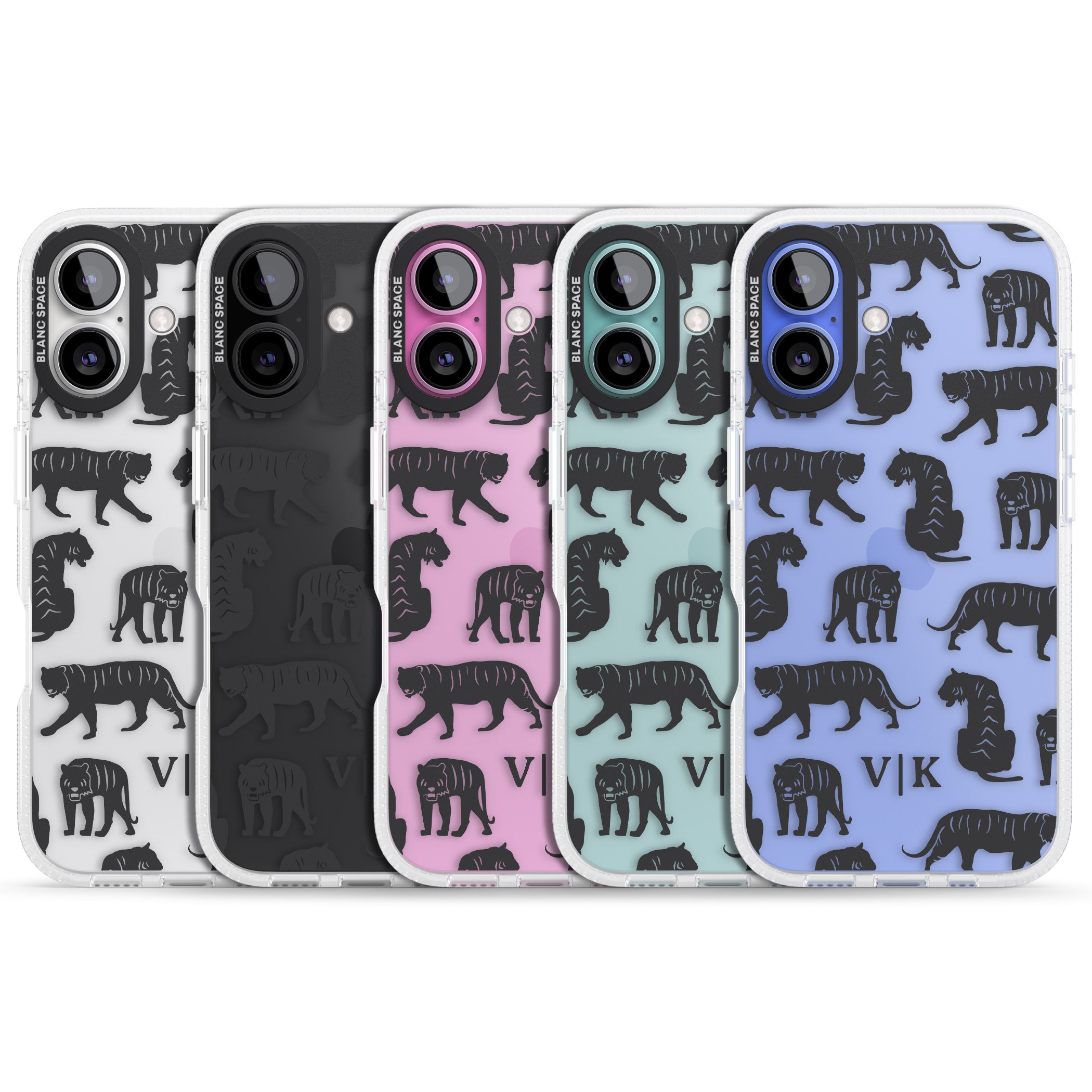 Personalised Tiger Silhouettes iPhone 16 / 16 Plus Clear Case Impact Air - Blanc Space