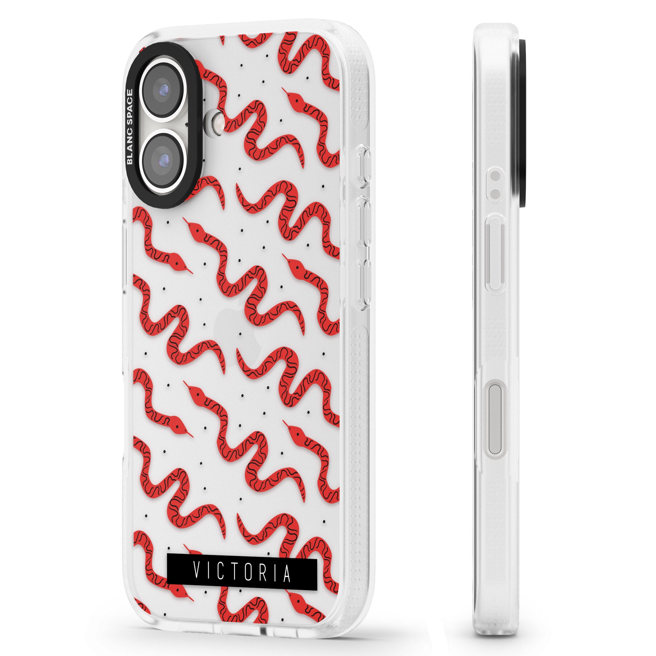 Personalised Snake Pattern iPhone 16 / 16 Plus Clear Case Impact Air - Blanc Space
