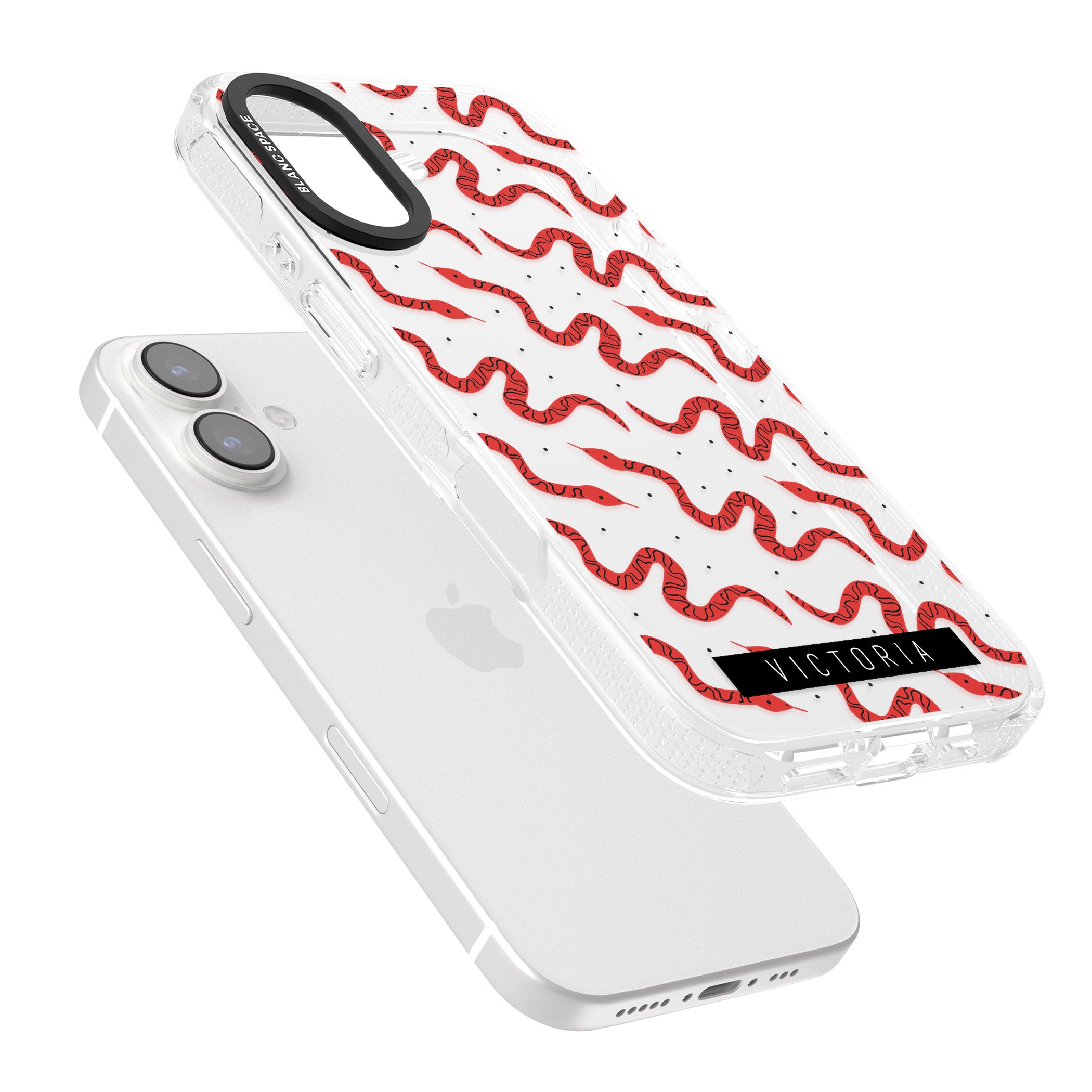 Personalised Snake Pattern iPhone 16 / 16 Plus Clear Case Impact Air - Blanc Space