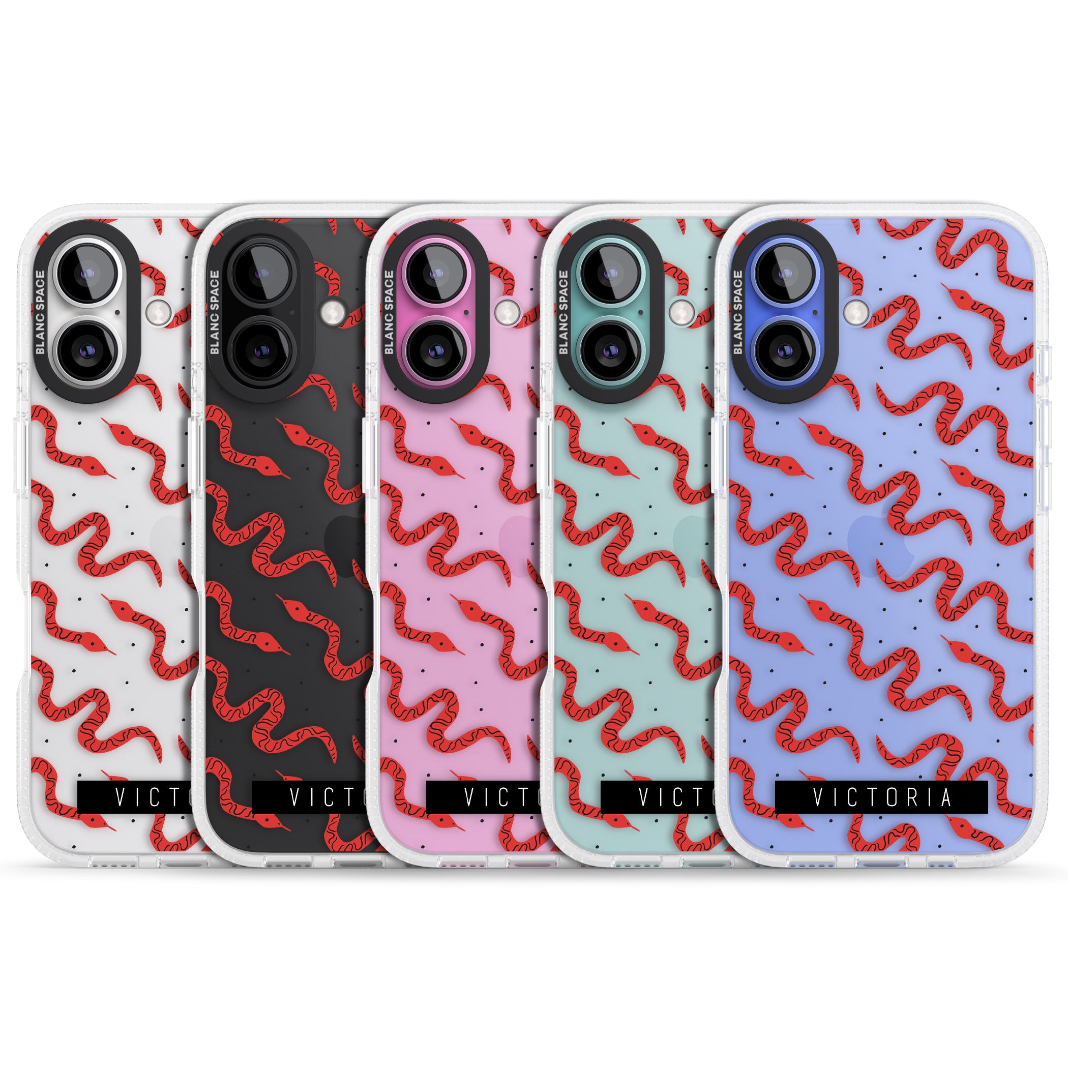 Personalised Snake Pattern iPhone 16 / 16 Plus Clear Case Impact Air - Blanc Space