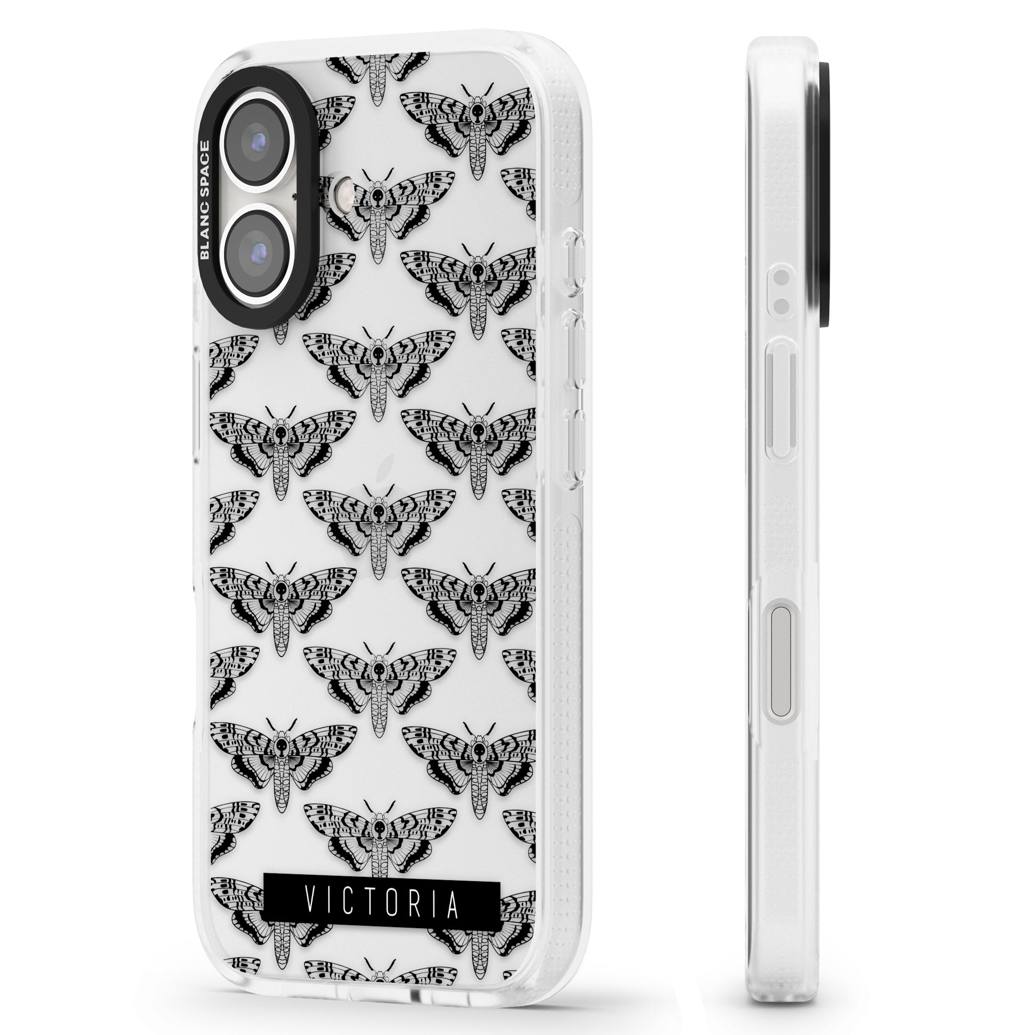 Personalised Hawk Moth Pattern iPhone 16 / 16 Plus Clear Case Impact Air - Blanc Space