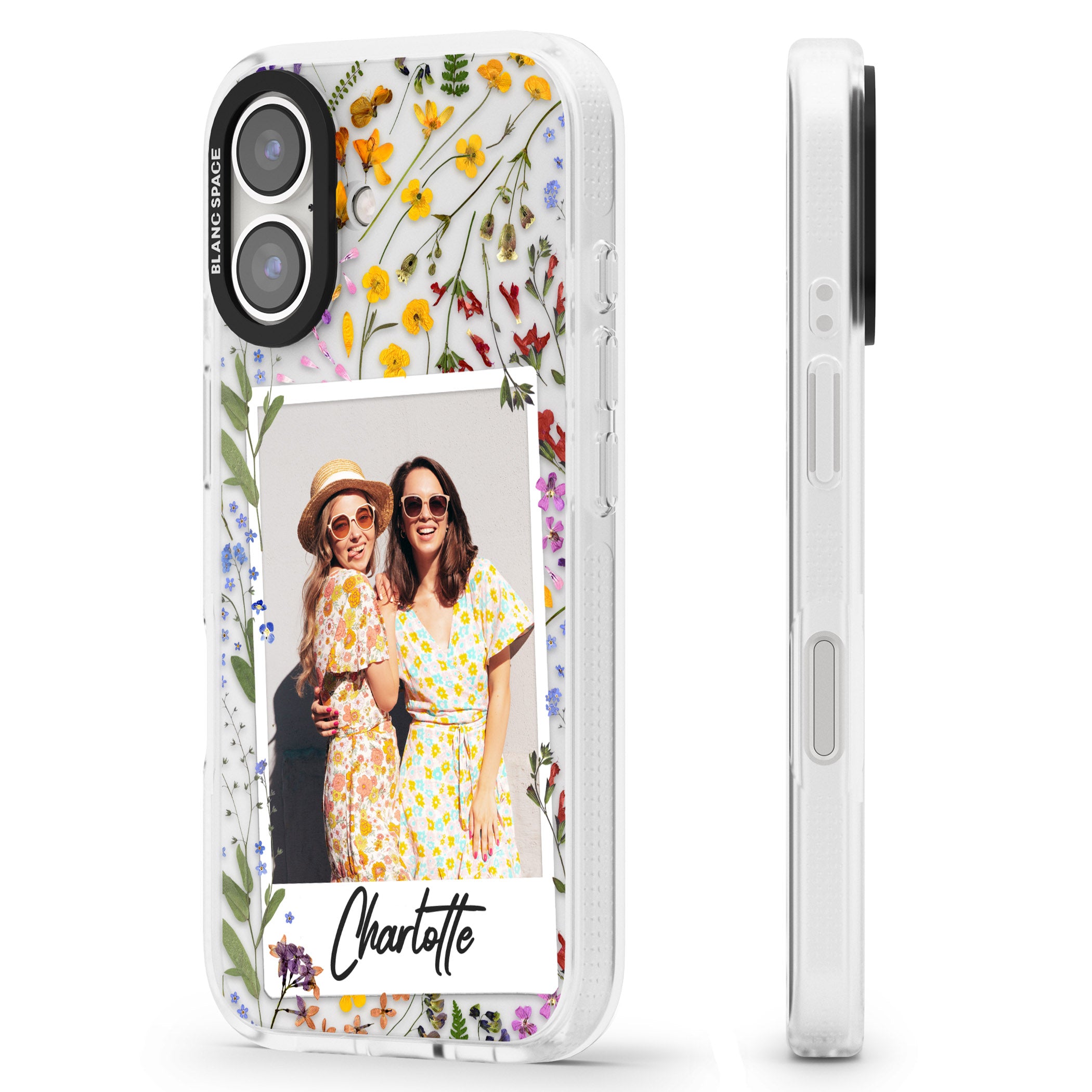 Personalised Wildflower Instant Photo iPhone 16 / 16 Plus Clear Case Impact Air - Blanc Space