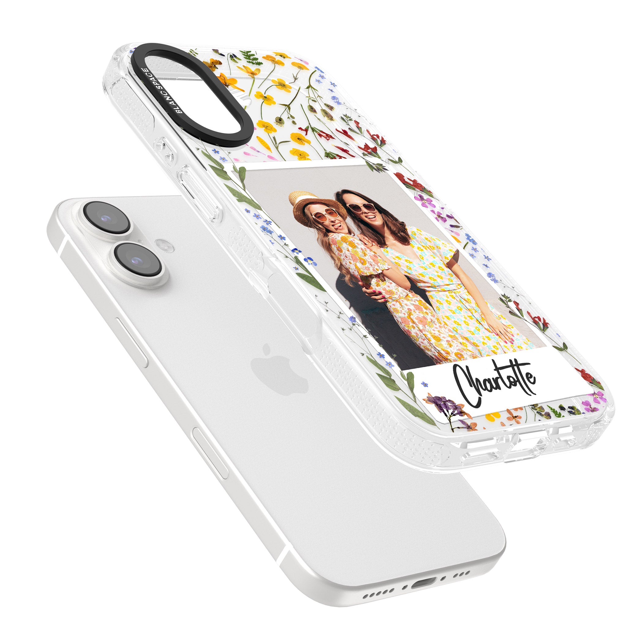 Personalised Wildflower Instant Photo iPhone 16 / 16 Plus Clear Case Impact Air - Blanc Space