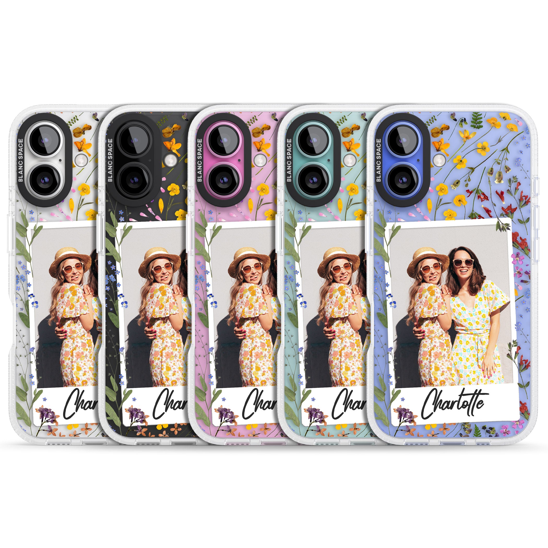 Personalised Wildflower Instant Photo iPhone 16 / 16 Plus Clear Case Impact Air - Blanc Space