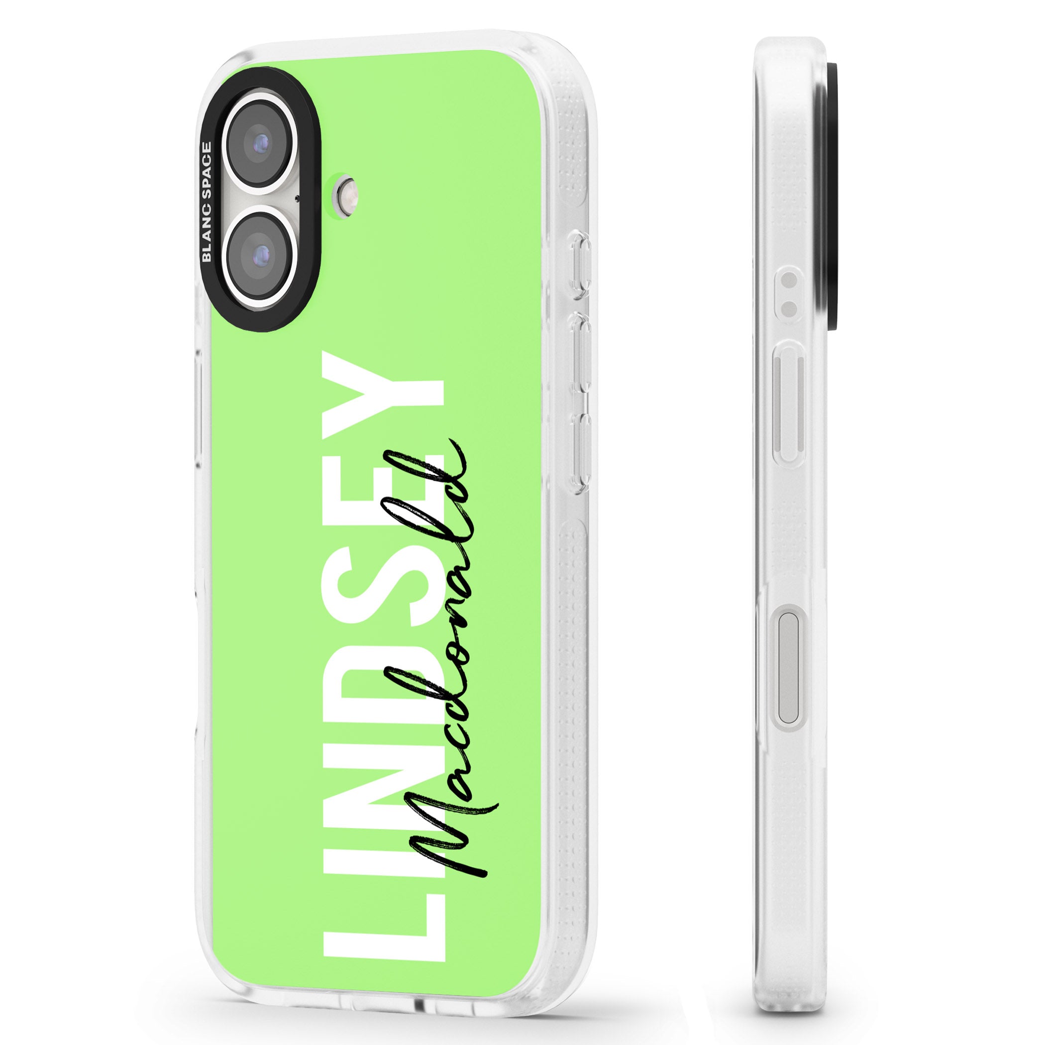Personalised Bold Name: Lime iPhone 16 / 16 Plus Clear Case Impact Air - Blanc Space