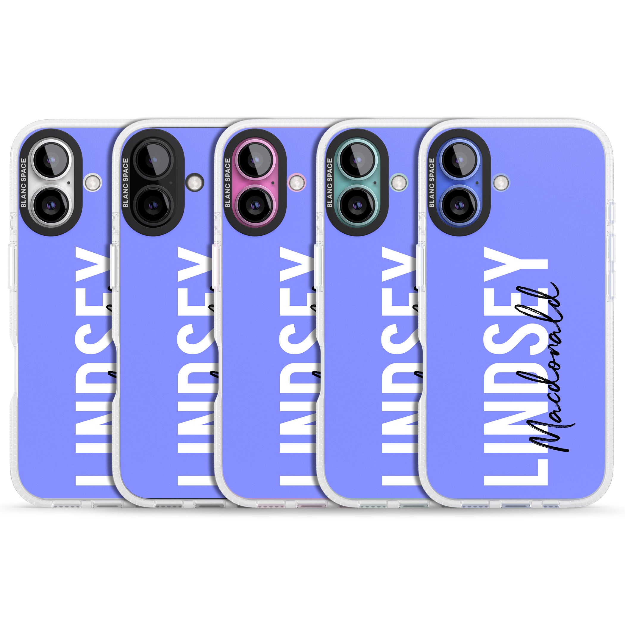 Personalised Bold Name: Purple iPhone 16 / 16 Plus Clear Case Impact Air - Blanc Space