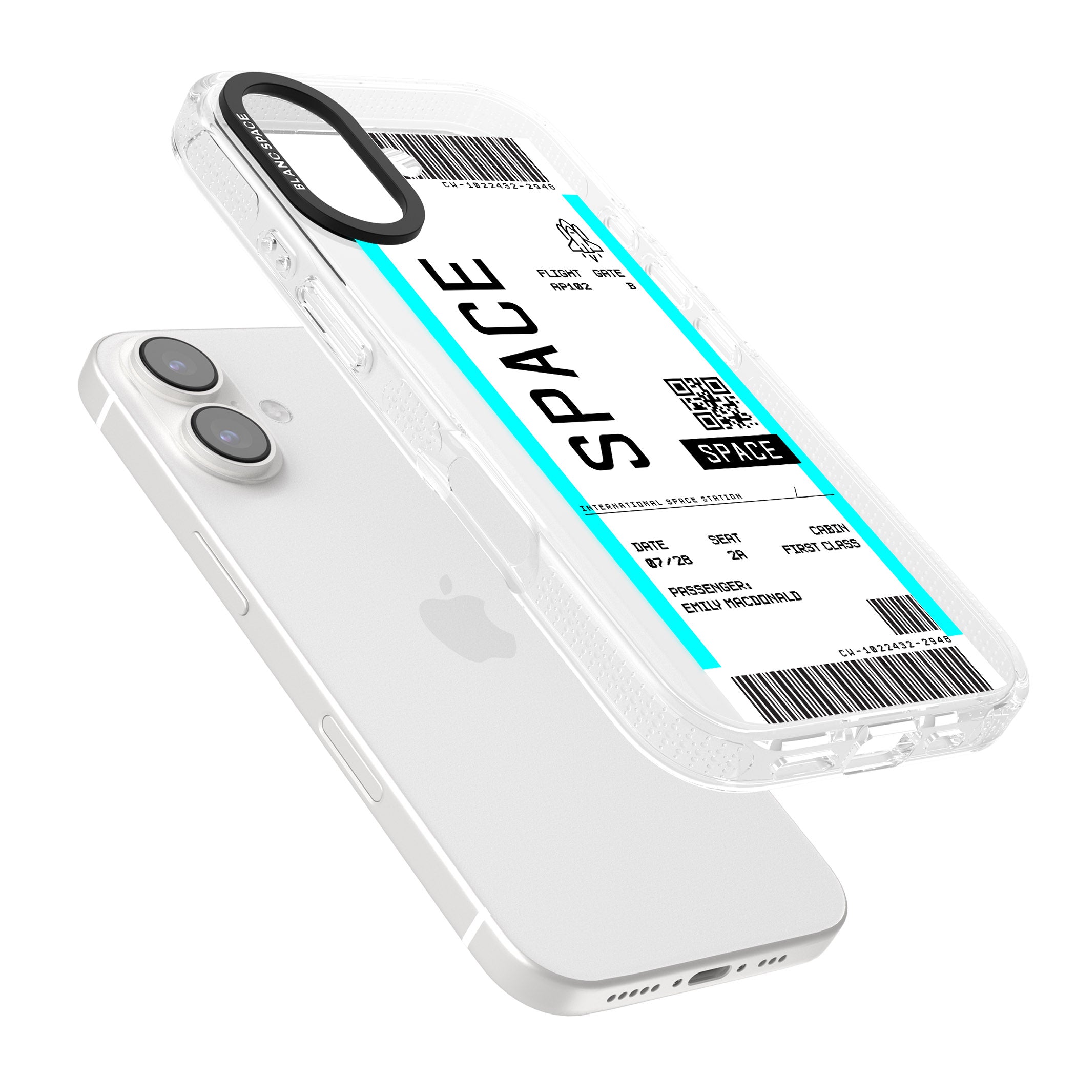 Personalised Space Space Travel Ticket iPhone 16 / 16 Plus Clear Case Impact Air - Blanc Space