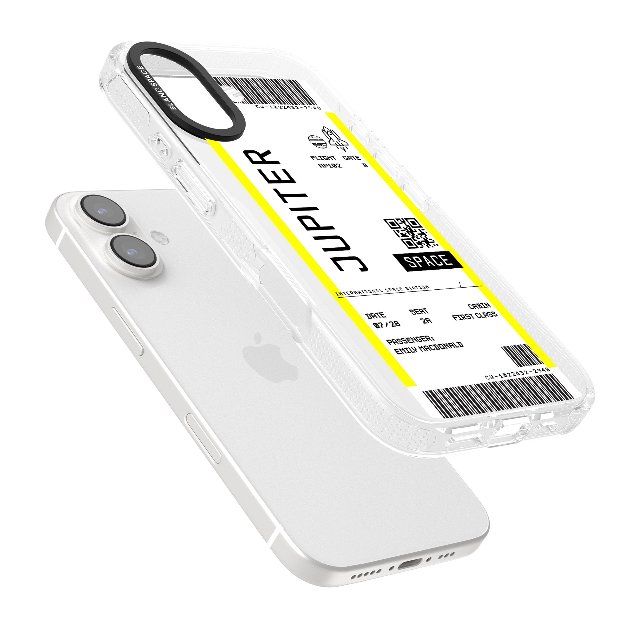 Personalised Jupiter Travel Ticket iPhone 16 / 16 Plus Clear Case Impact Air - Blanc Space
