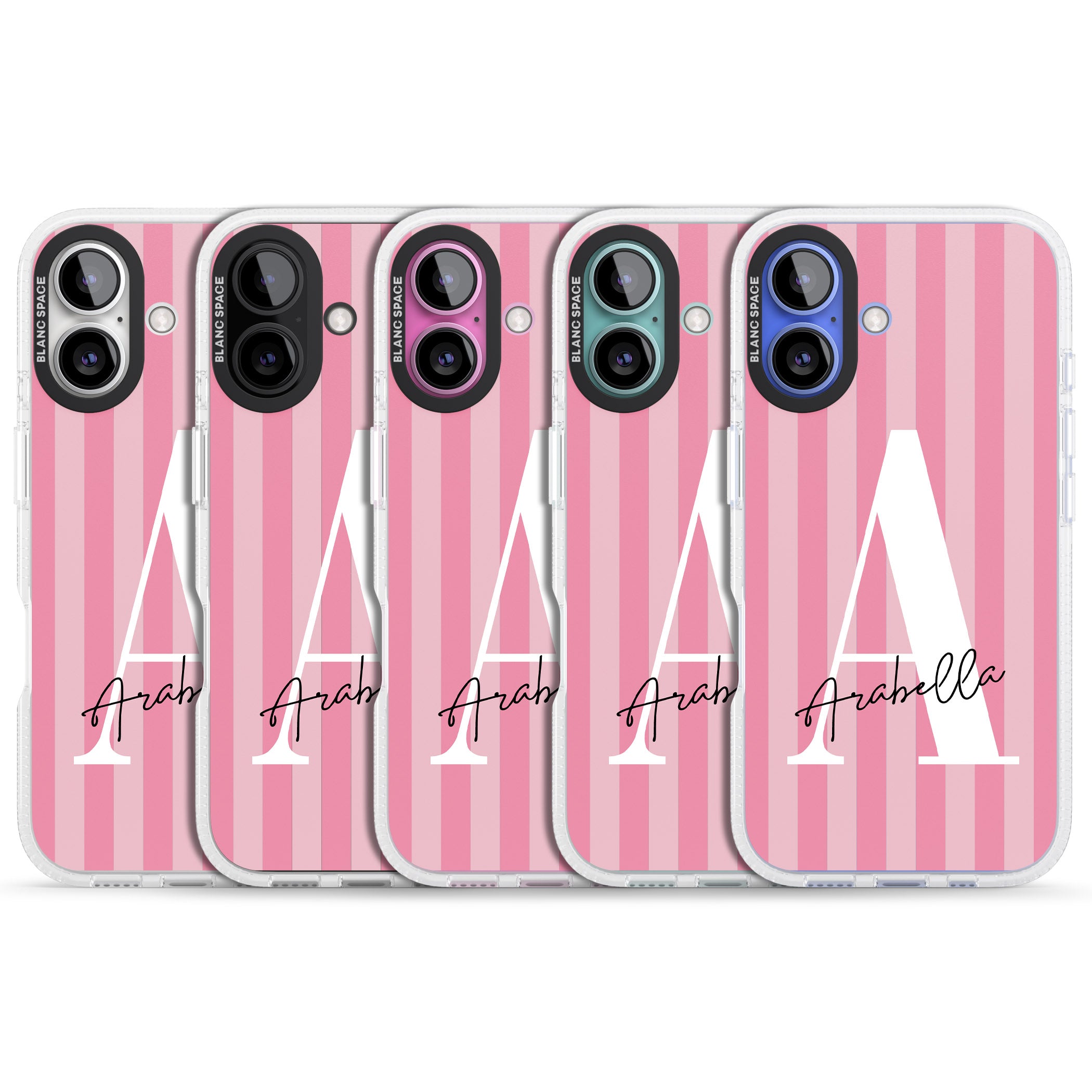 Personalised Pink on Pink Stripes iPhone 16 / 16 Plus Clear Case Impact Air - Blanc Space