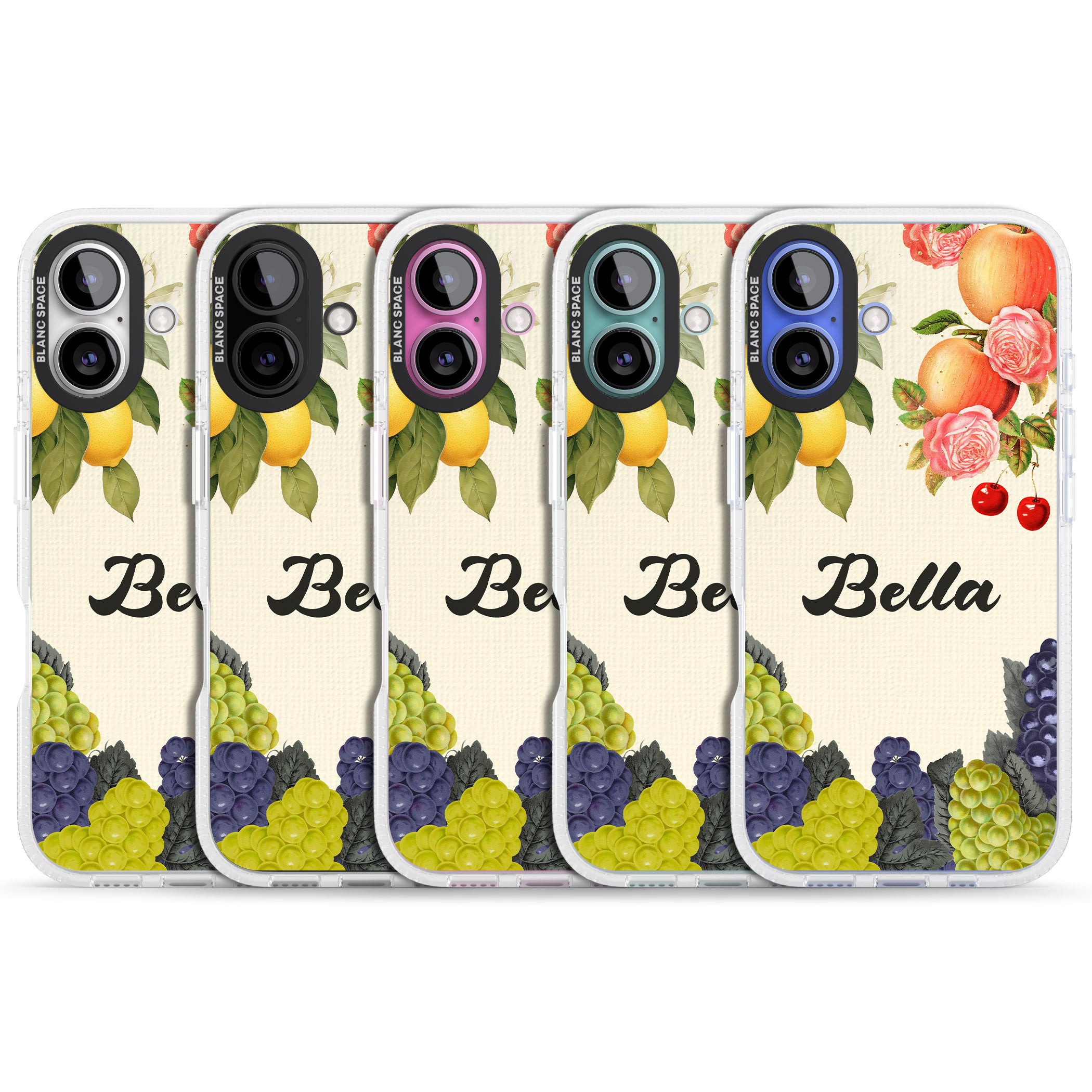 Personalised Vintage Fruits iPhone 16 / 16 Plus Clear Case Impact Air - Blanc Space