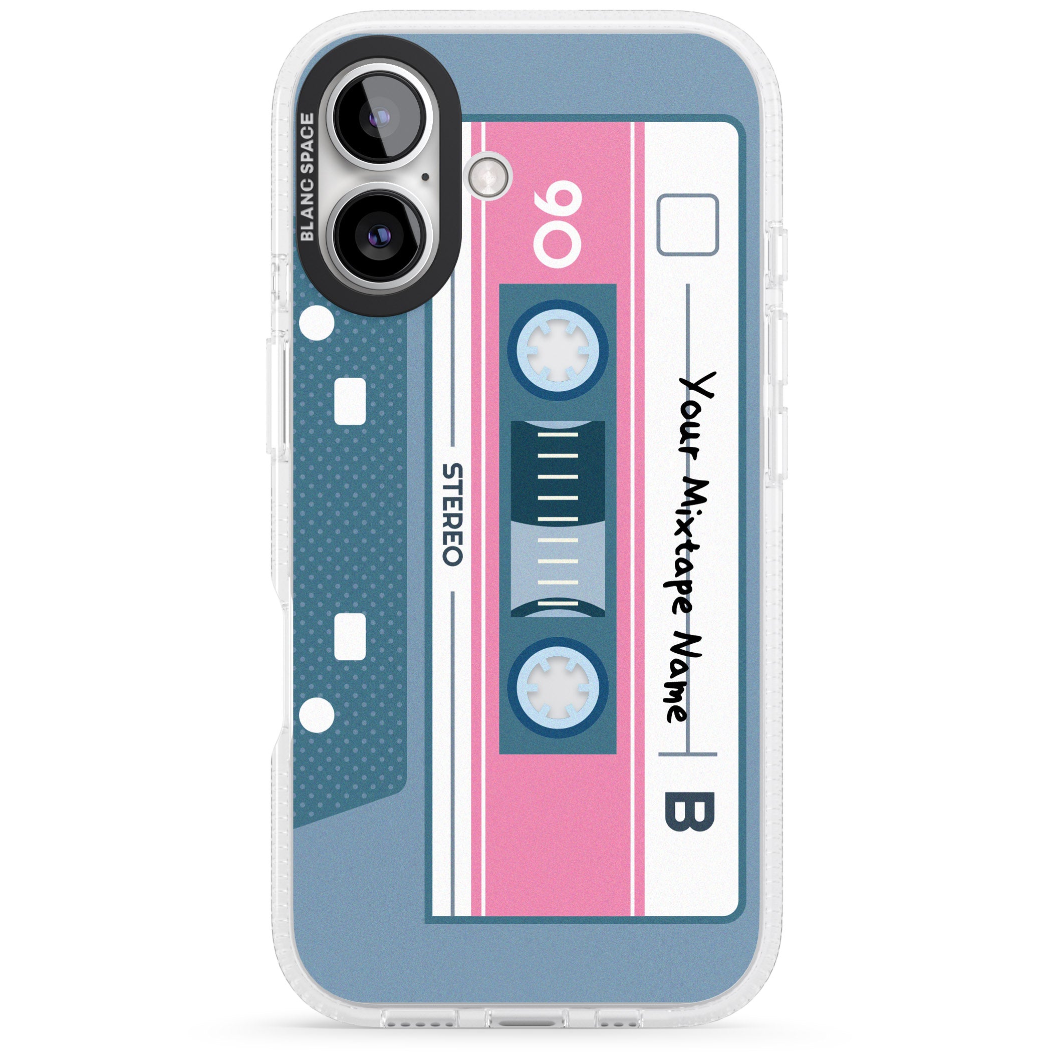 Personalised Retro Mixtape iPhone 16 / 16 Plus Clear Case Impact Air - Blanc Space