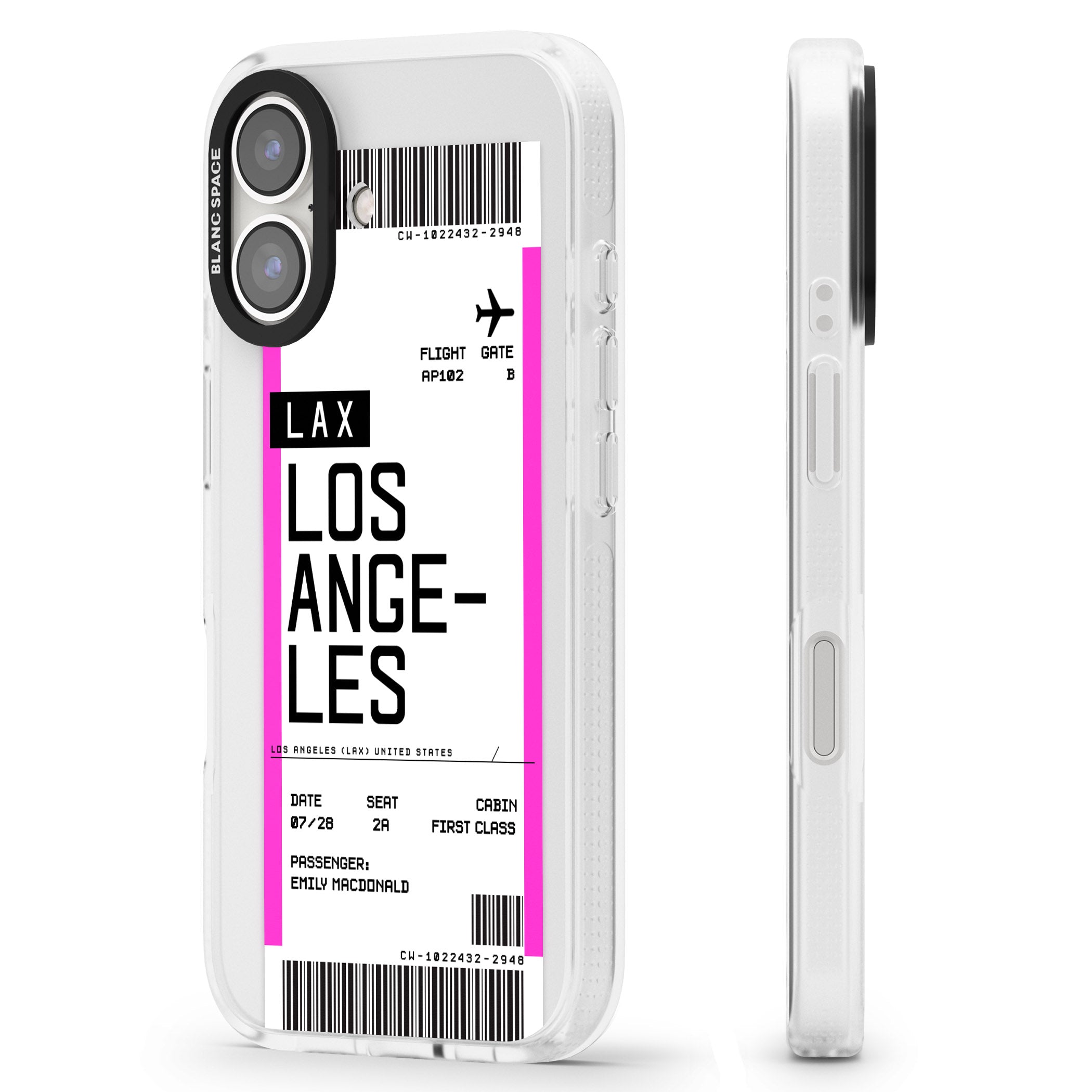 Personalised Los Angeles Boarding Pass iPhone 16 / 16 Plus Clear Case Impact Air - Blanc Space