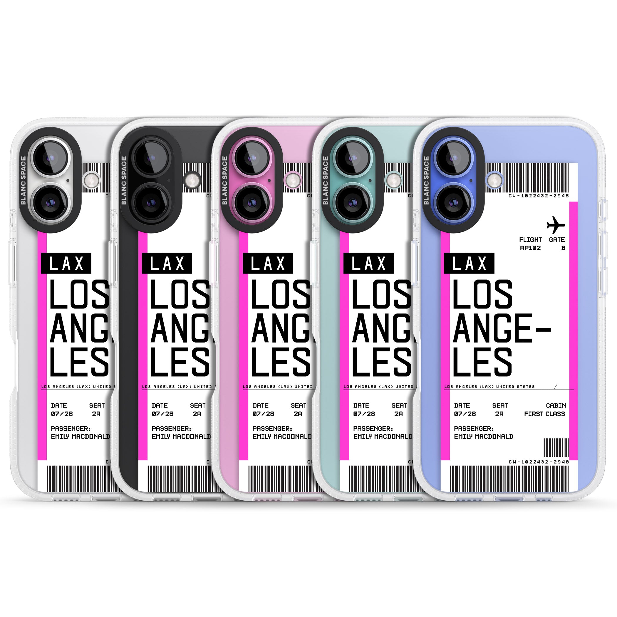 Personalised Los Angeles Boarding Pass iPhone 16 / 16 Plus Clear Case Impact Air - Blanc Space