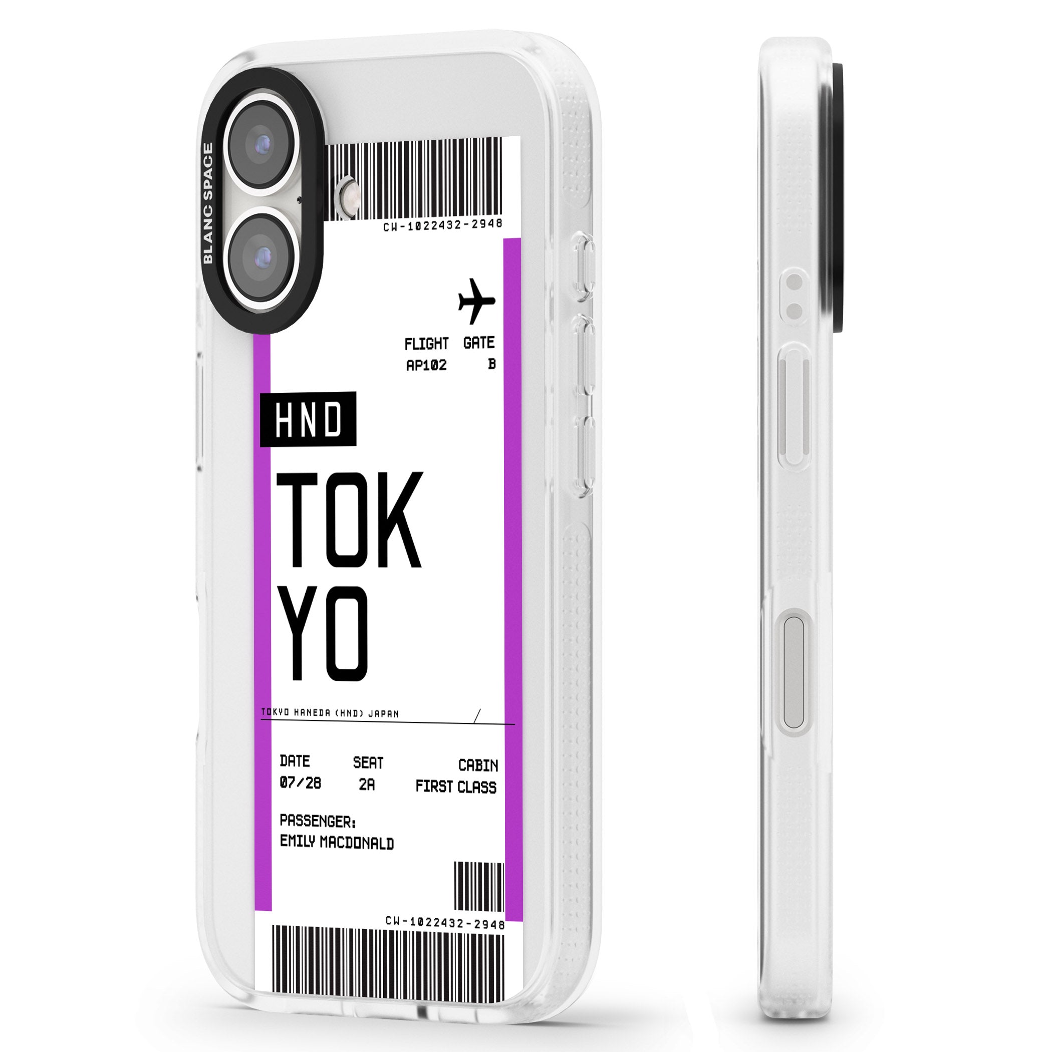 Personalised Tokyo Boarding Pass iPhone 16 / 16 Plus Clear Case Impact Air - Blanc Space