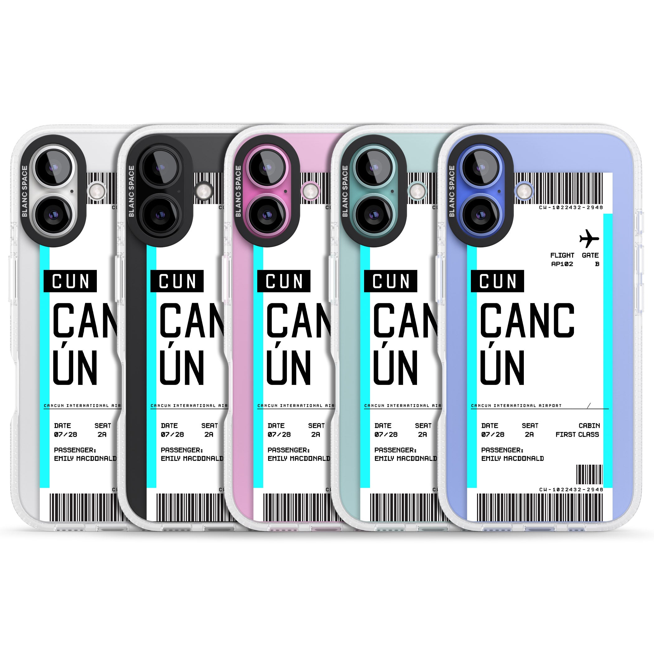 Personalised Cancún Boarding Pass iPhone 16 / 16 Plus Clear Case Impact Air - Blanc Space