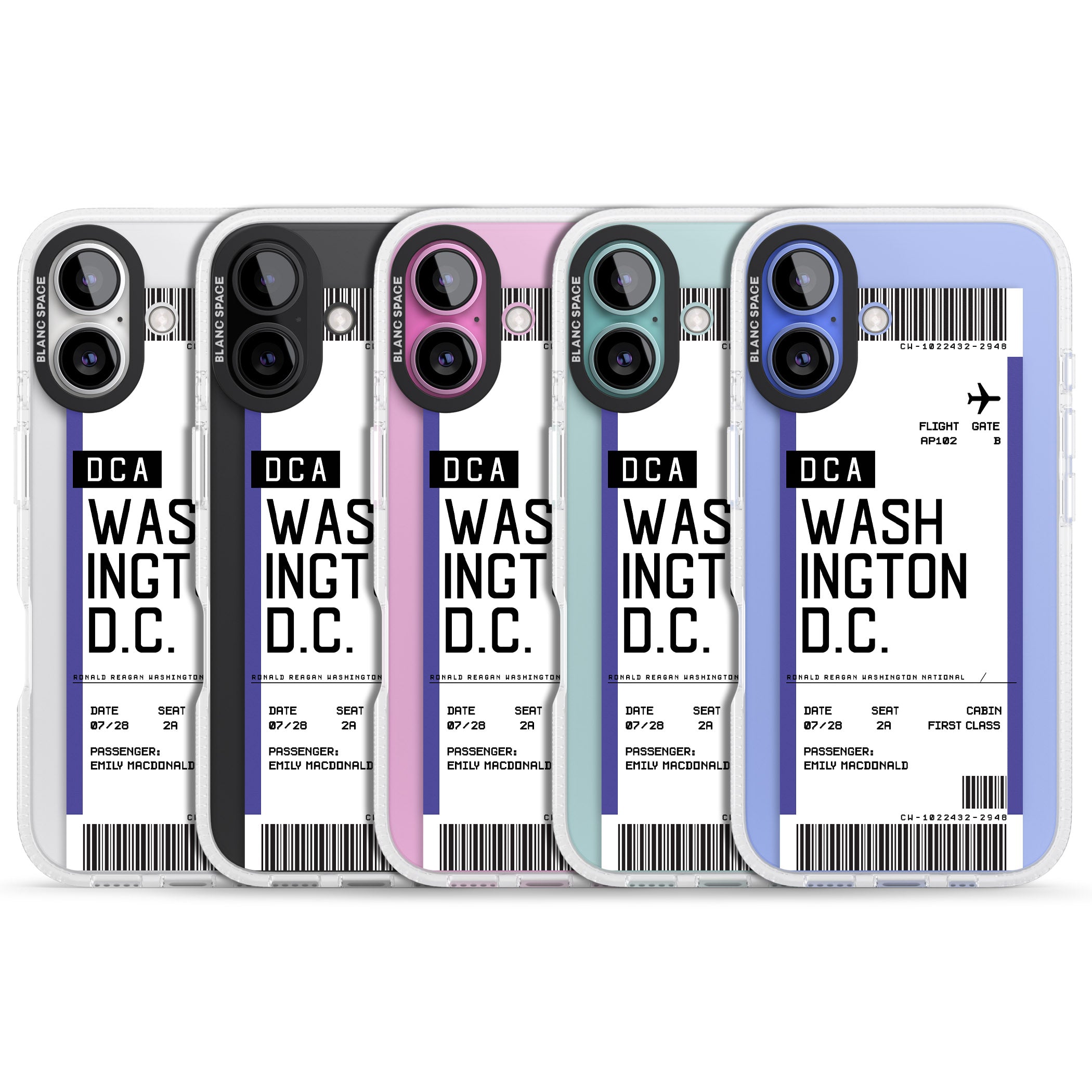 Personalised Washington D.C. Boarding Pass iPhone 16 / 16 Plus Clear Case Impact Air - Blanc Space