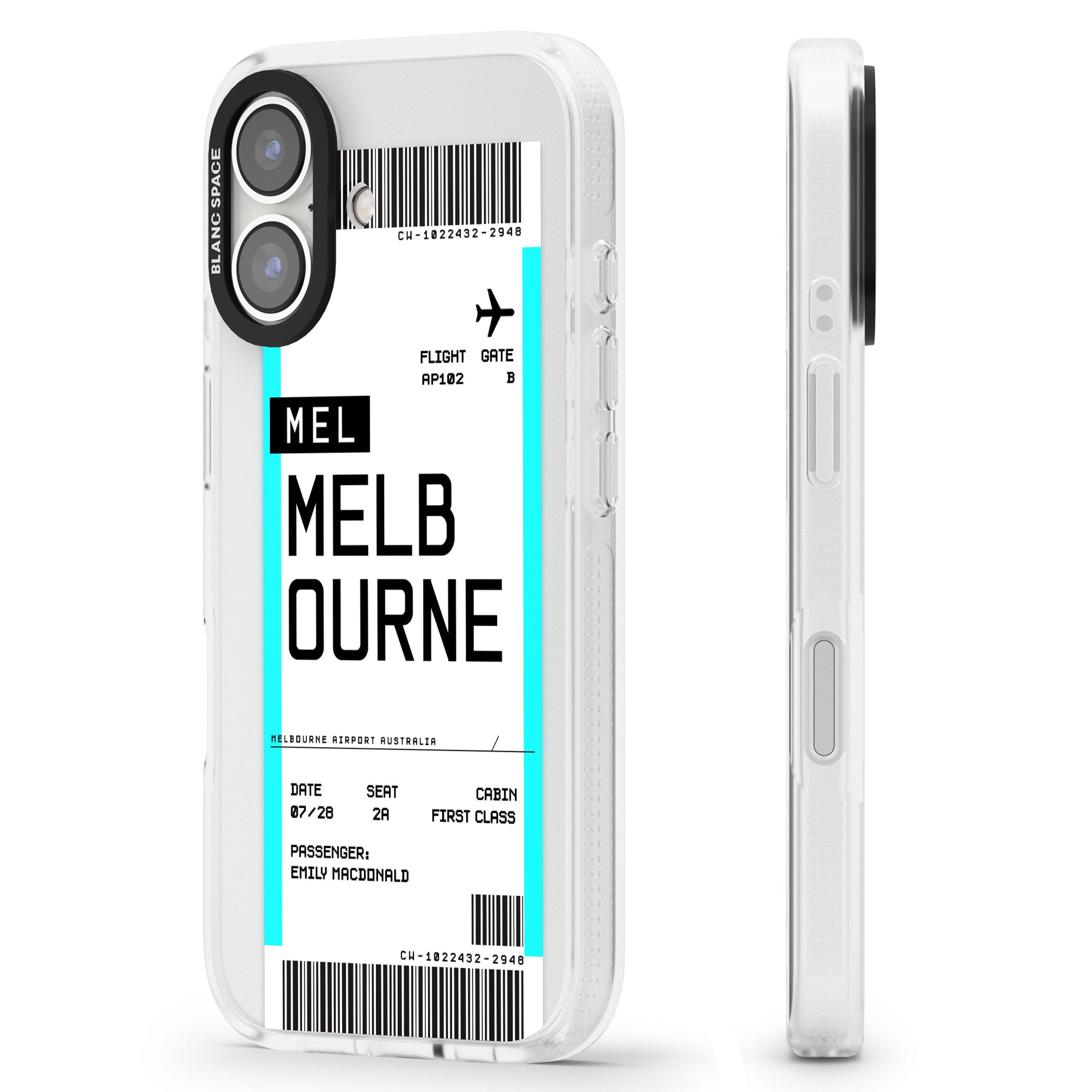 Personalised Melbourne Boarding Pass iPhone 16 / 16 Plus Clear Case Impact Air - Blanc Space