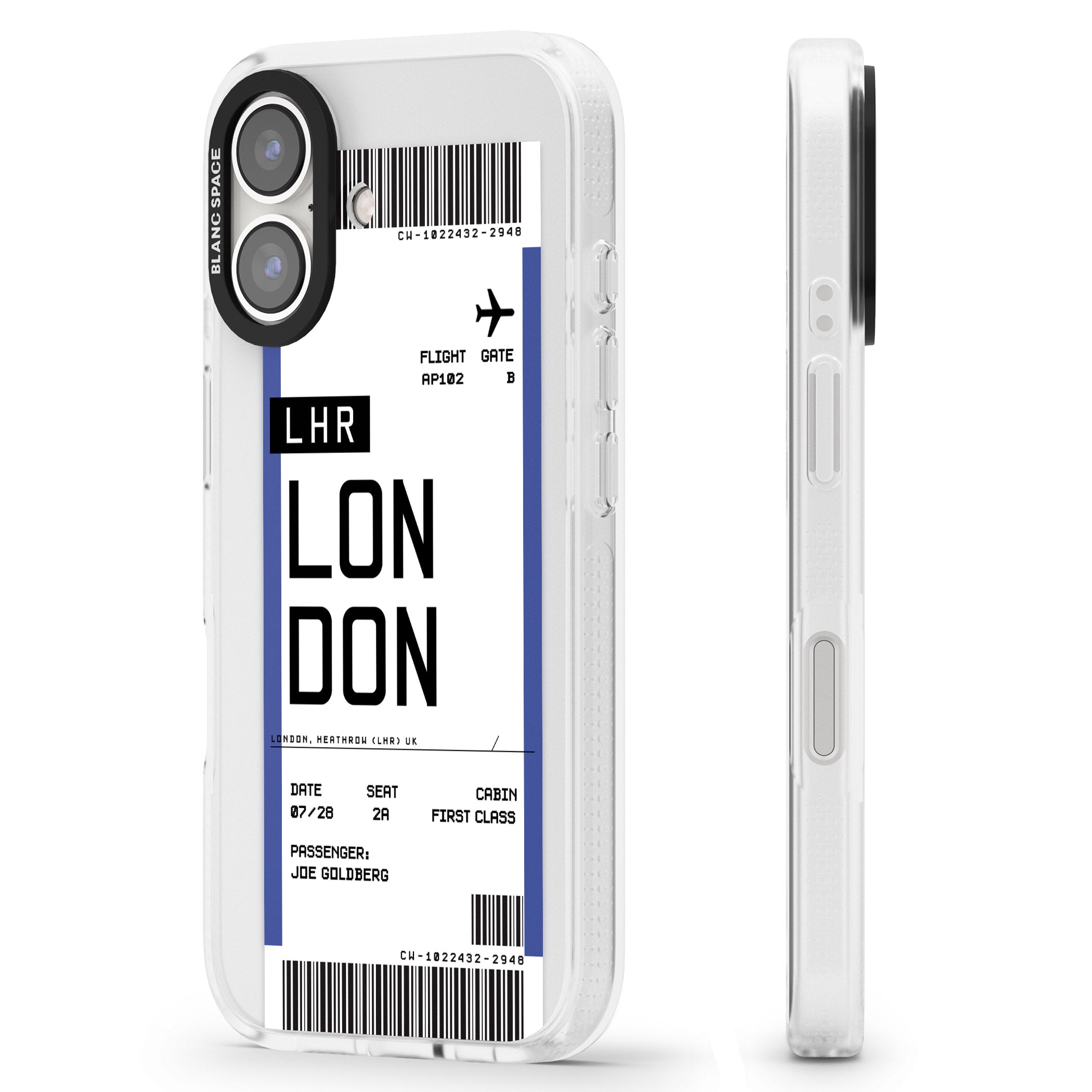 Personalised London Boarding Pass iPhone 16 / 16 Plus Clear Case Impact Air - Blanc Space