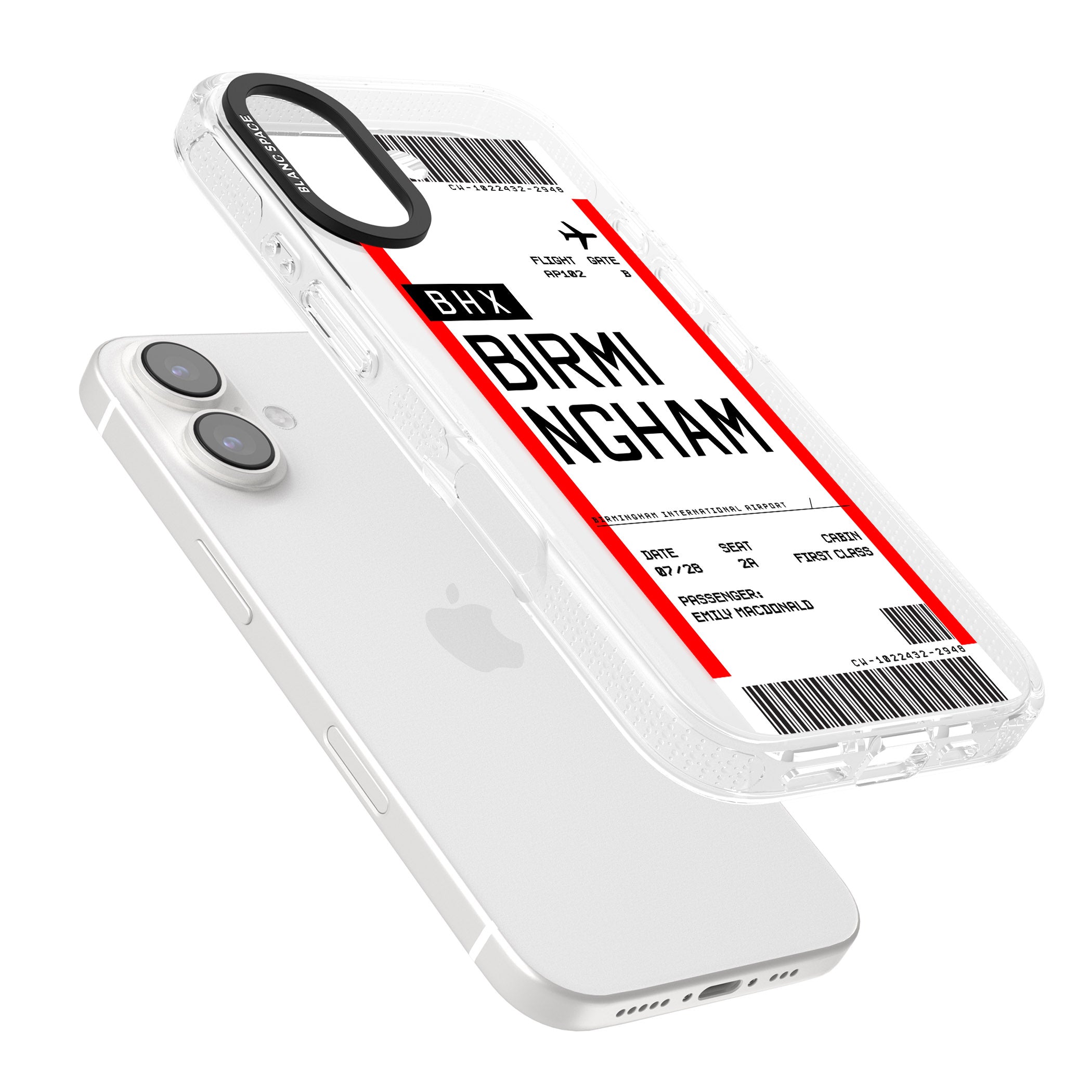 Personalised Birmingham Boarding Pass iPhone 16 / 16 Plus Clear Case Impact Air - Blanc Space
