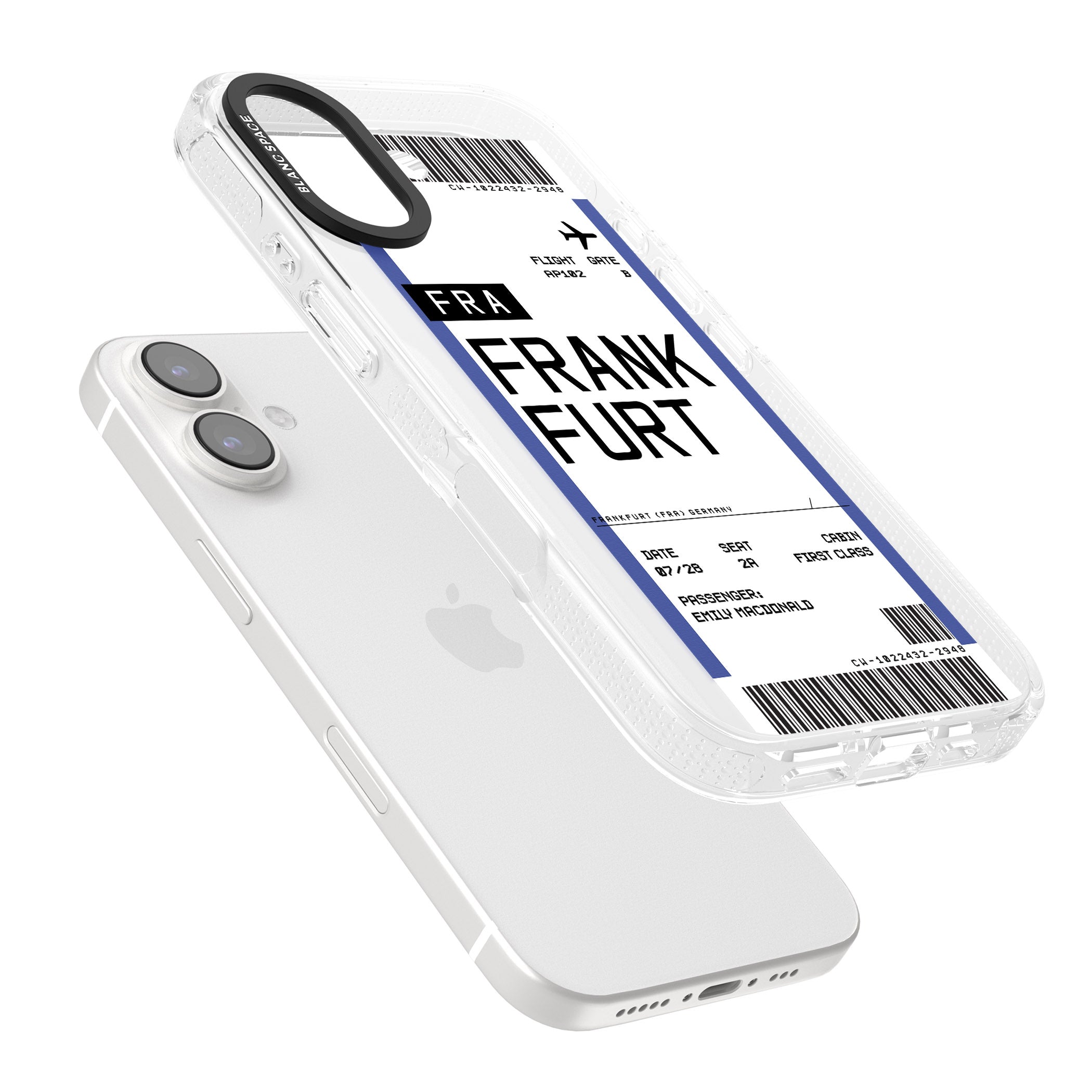 Personalised Frankfurt Boarding Pass iPhone 16 / 16 Plus Clear Case Impact Air - Blanc Space