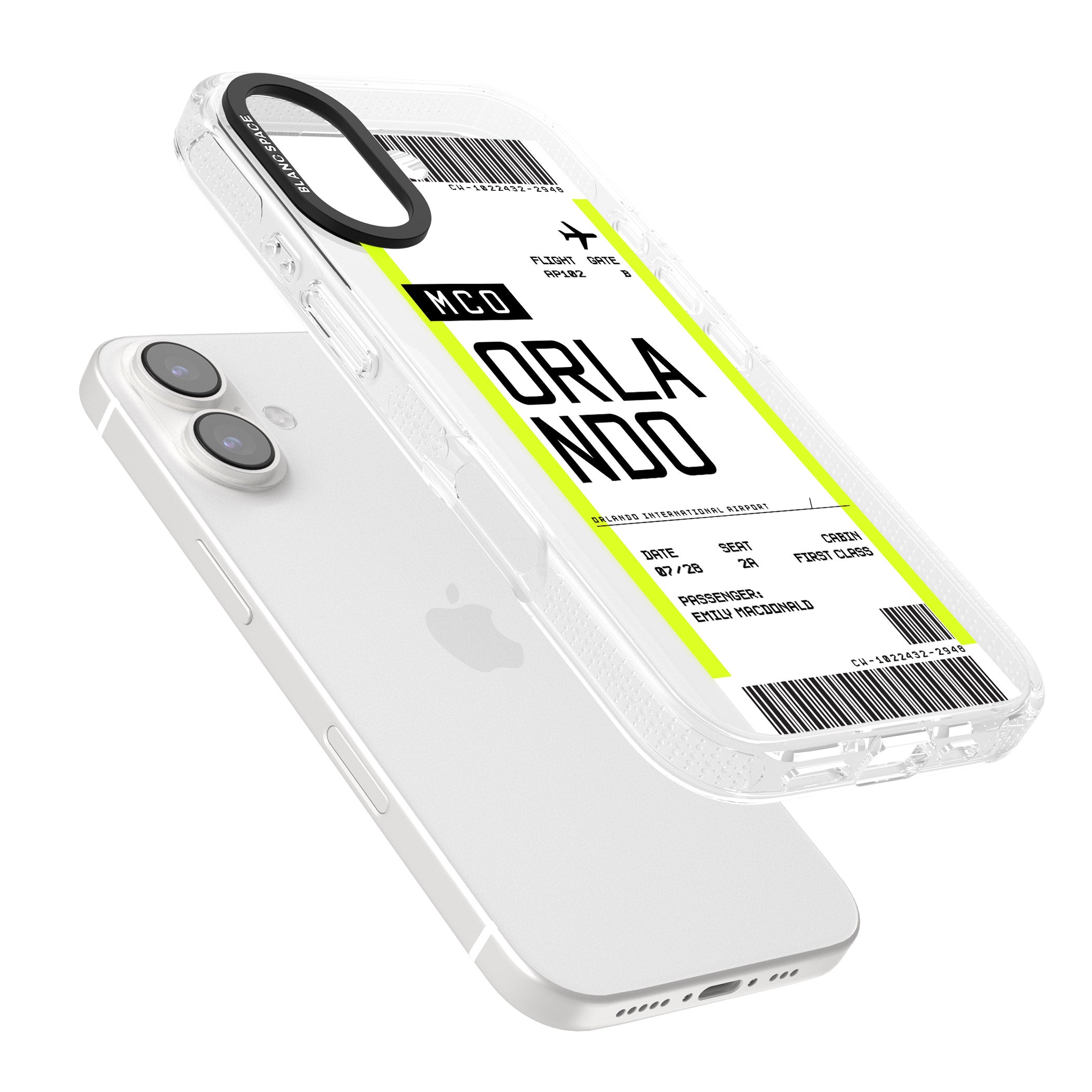Personalised Orlando Boarding Pass iPhone 16 / 16 Plus Clear Case Impact Air - Blanc Space